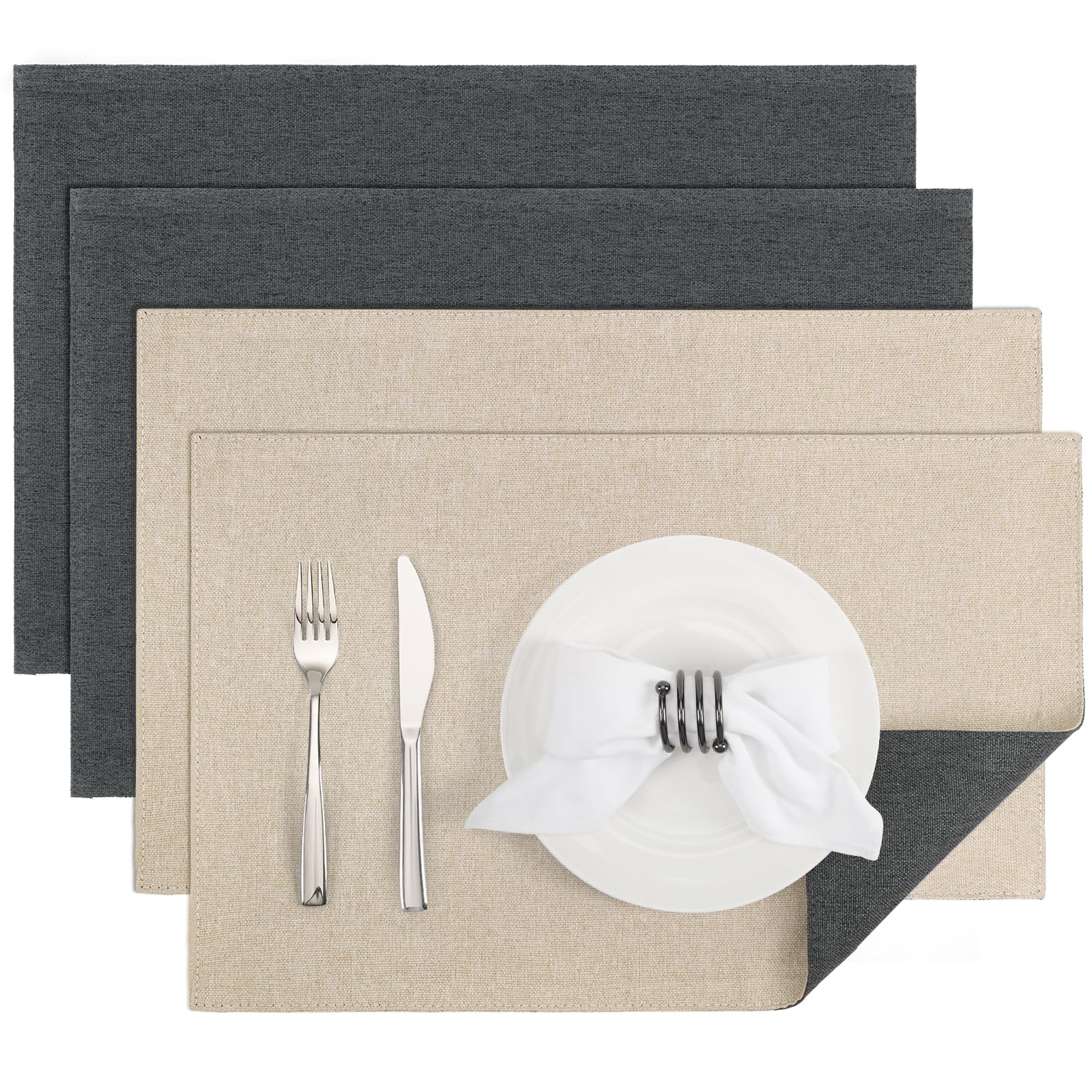 Banchif Platzsets Leinenimitat Tischsets Abwaschbar Tischsets Doppelseitigen Platzsets Stoff Platzdecken maschinenwaschbar 30 x 45 cm