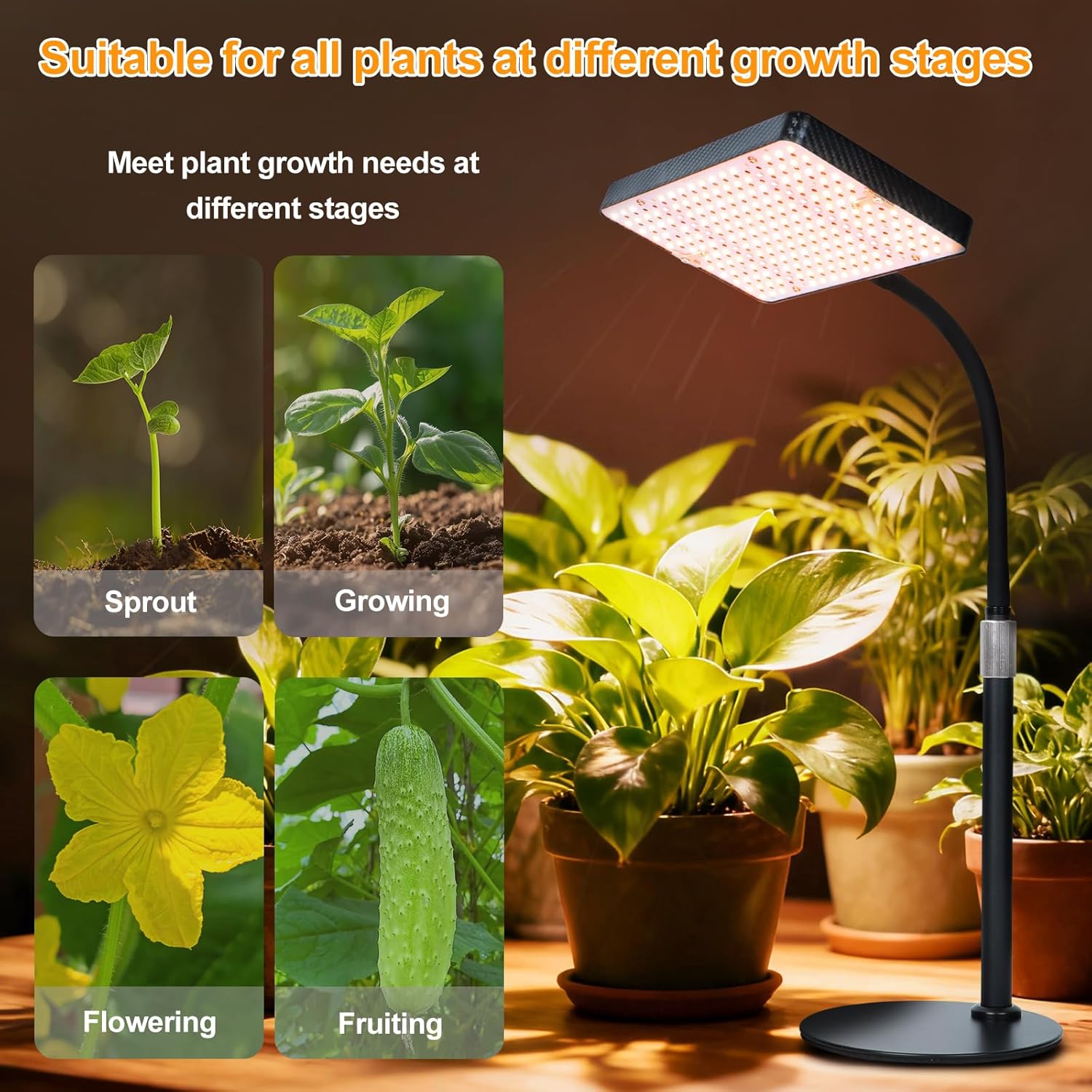 2026 Desk Grow Light, Bright Full Spectrum Grow Lights for Indoor Plants, Bonsai, Seed Starting, 4/8/12/16/20H Timer, 25 Watt Power Draw, NO Need Adapter, 16"-24" Height Adjustable