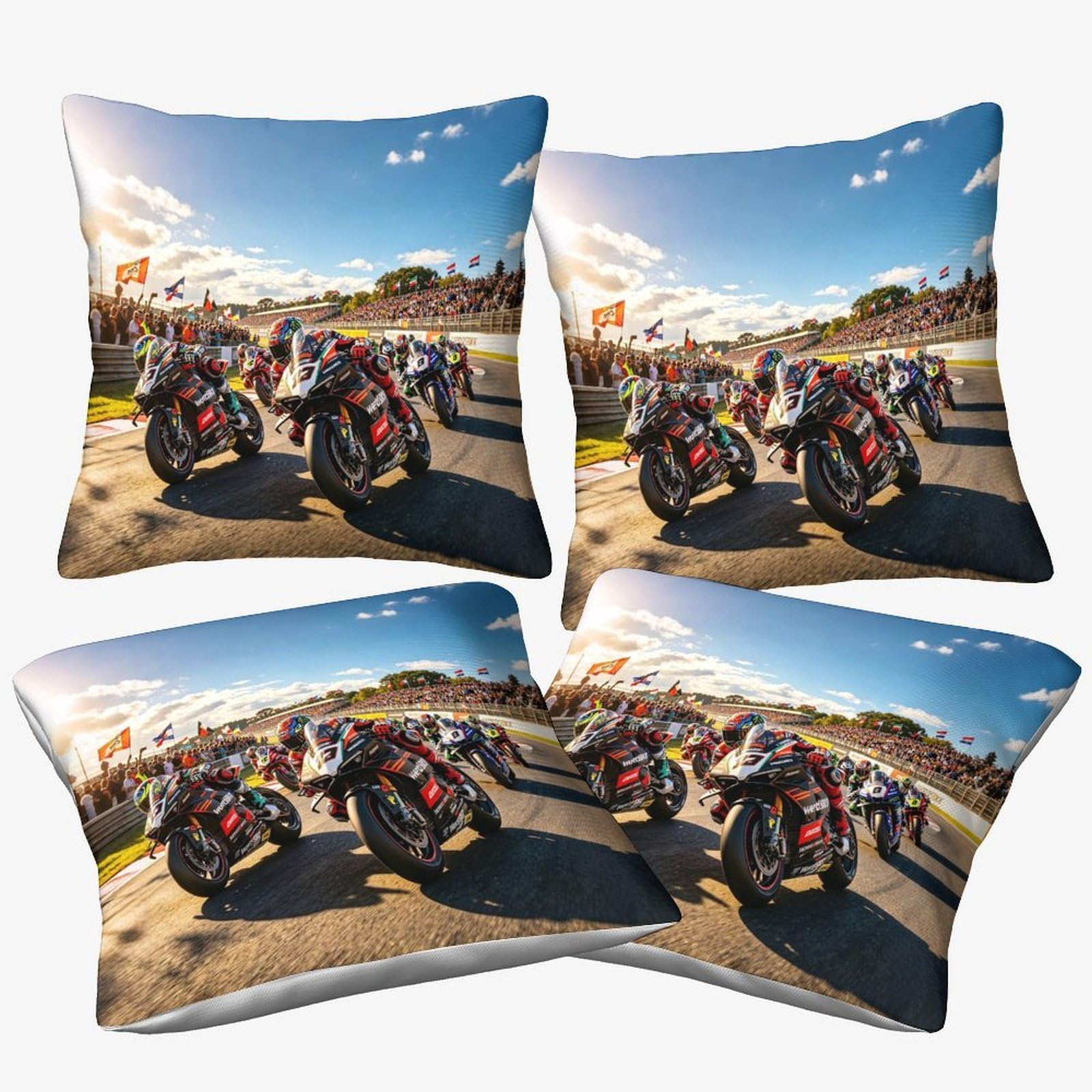 Xiaopangxy Motorcycle Race Microfiber Cushion Cover 45X45cm, 4 Pcs, Motor Road Racing Decorative Square Throw Pillow Case For Couch Livingroom Sofa Bed