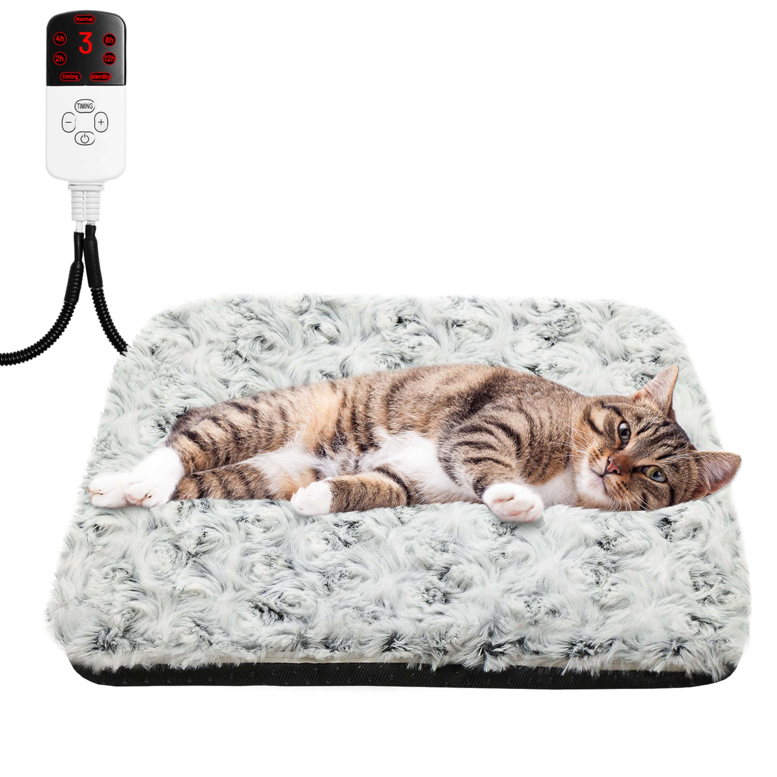 PAWNISAW Pet Heating Pad, Adjustable Temperature Winter Warm Cat Mat Bed with Chew Resistant Cord Indoor for Cats Puppy, Soft Fleece Electric Pet Heating Pad for Cold Weather