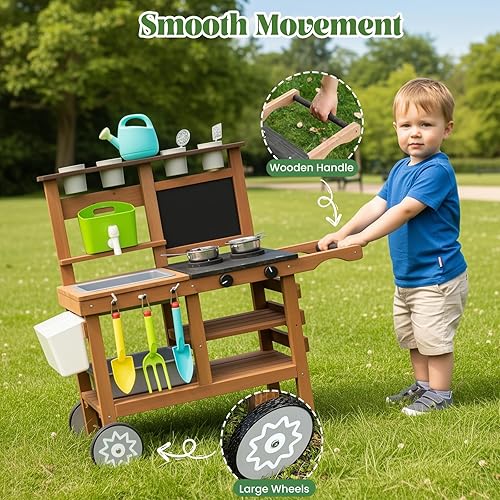 Miniatura 5 de Juego de cocina para niños de 3 a 8 años, cocina de madera para niños pequeños, incluyendo teléfono, máquina de hielo, refrigerador, dimensiones 35