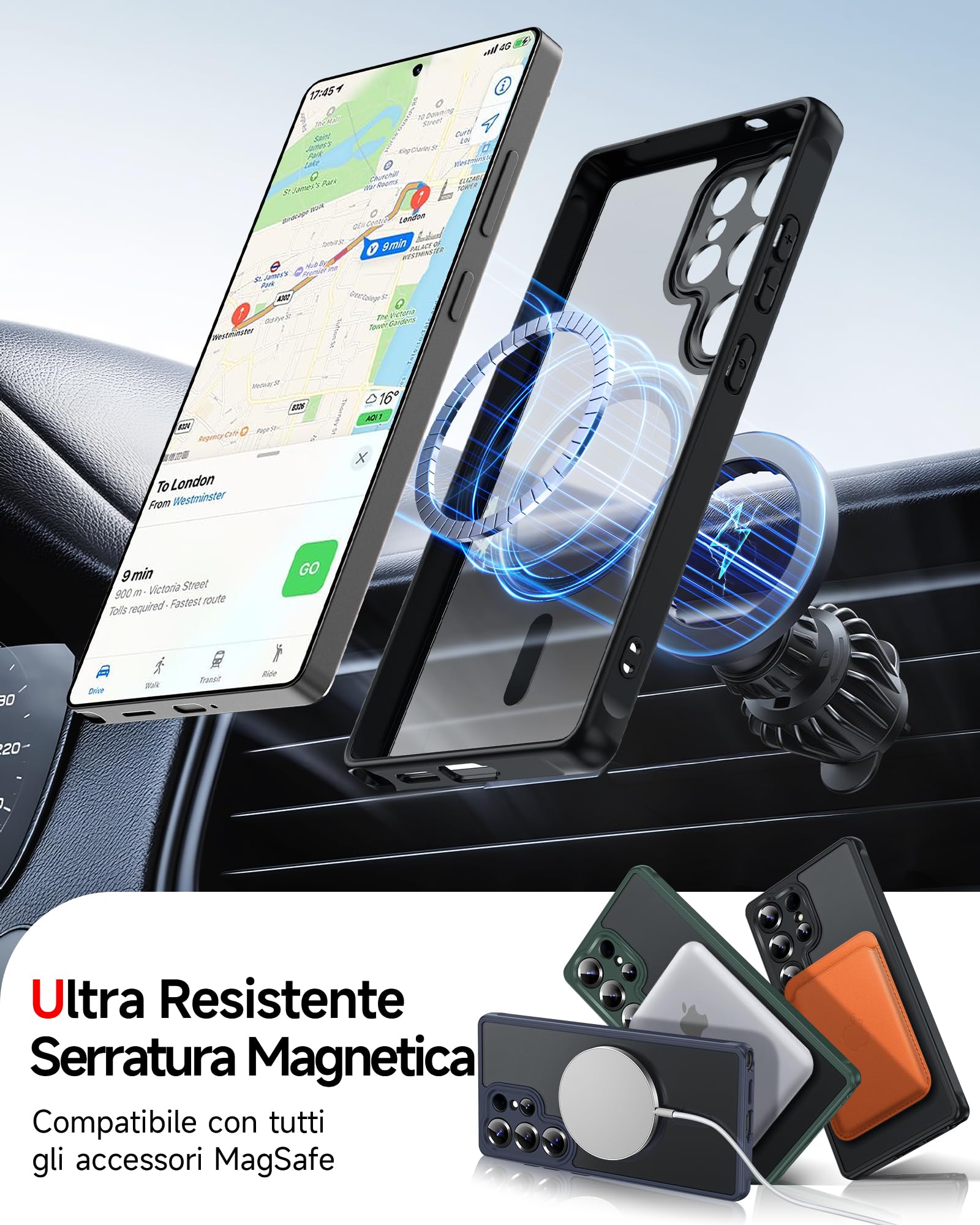 LeYi Cover Magnetica per Samsung S25 Ultra 5G con 2 x Vetro Temperato, Custodia per Galaxy S25Ultra Traslucida Opaca Anti-Impronte Resistente ai Graffi Paraurti in TPU Antiurto Protettiva Case, Nero