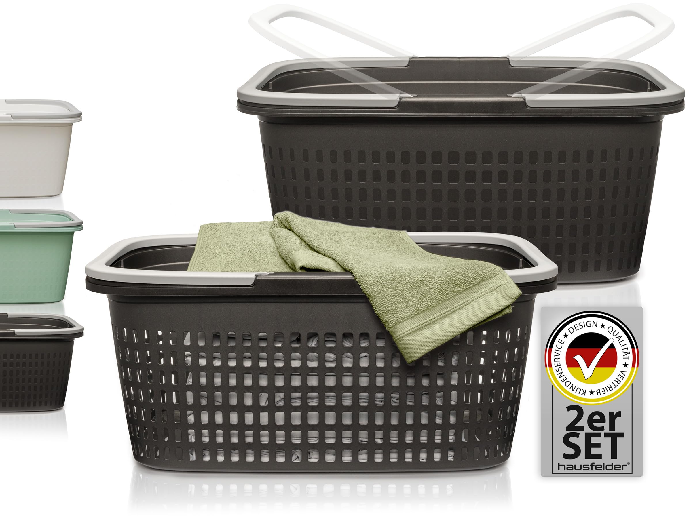 Hausfelder Wäschekorb, 2er Set, 58x37x25cm, Anthrazit