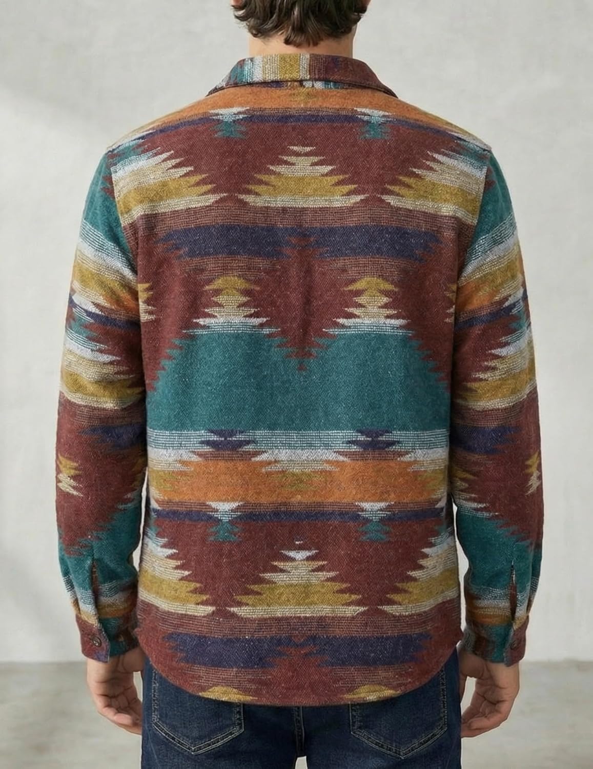ZAFUL Mens Aztec Print Button Up Lapel Tribal Shirt Flannel Shirts Tribal Geometric Ethnic Jacket Shacket(C3 XL) - Image 4