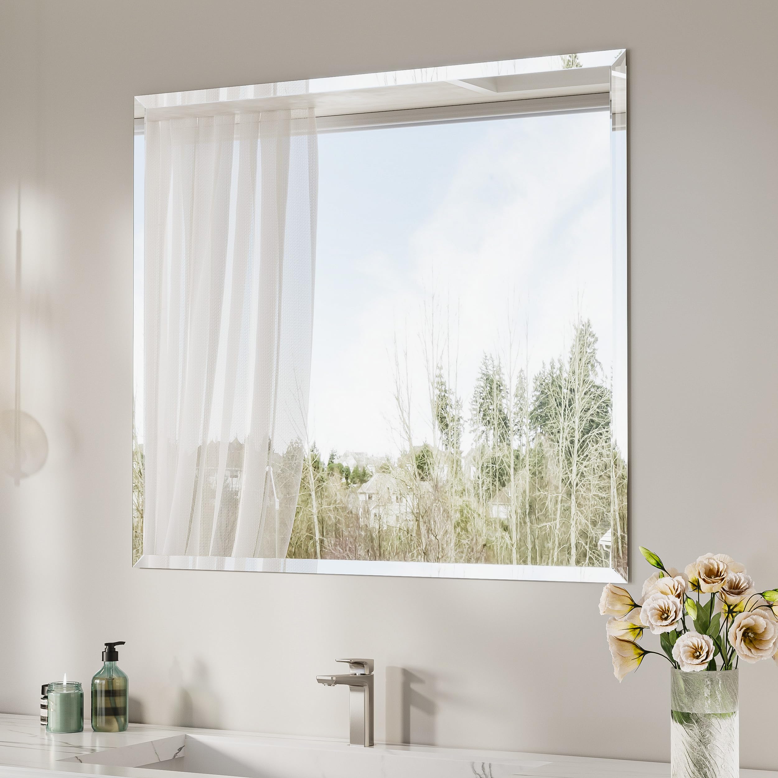Amazon.com: Keonjinn 42 x 36 Inch Bathroom Mirror with Beveled