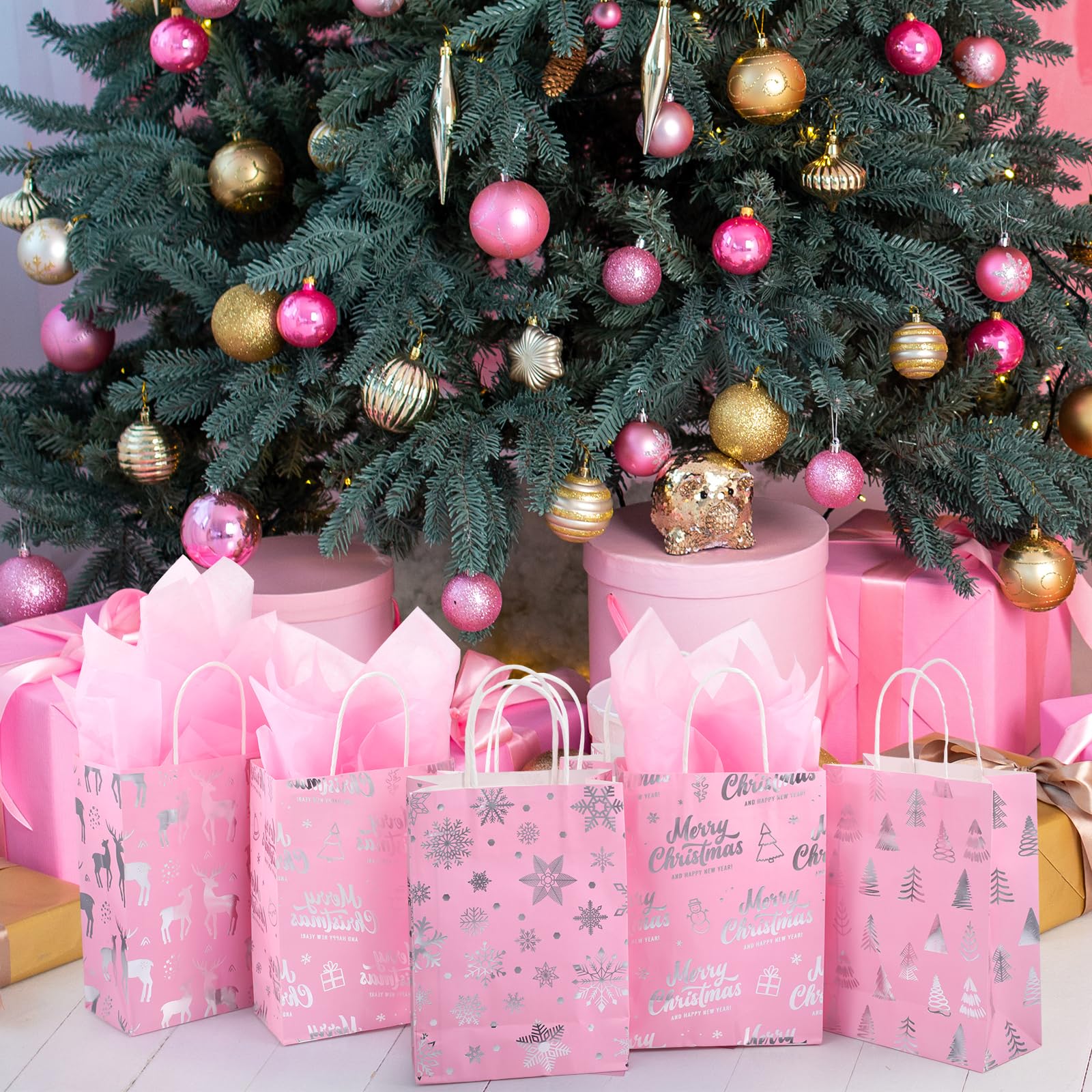 Amazon.com: Pasimy 24 Pcs Pink Christmas Gift Bags with Tissue