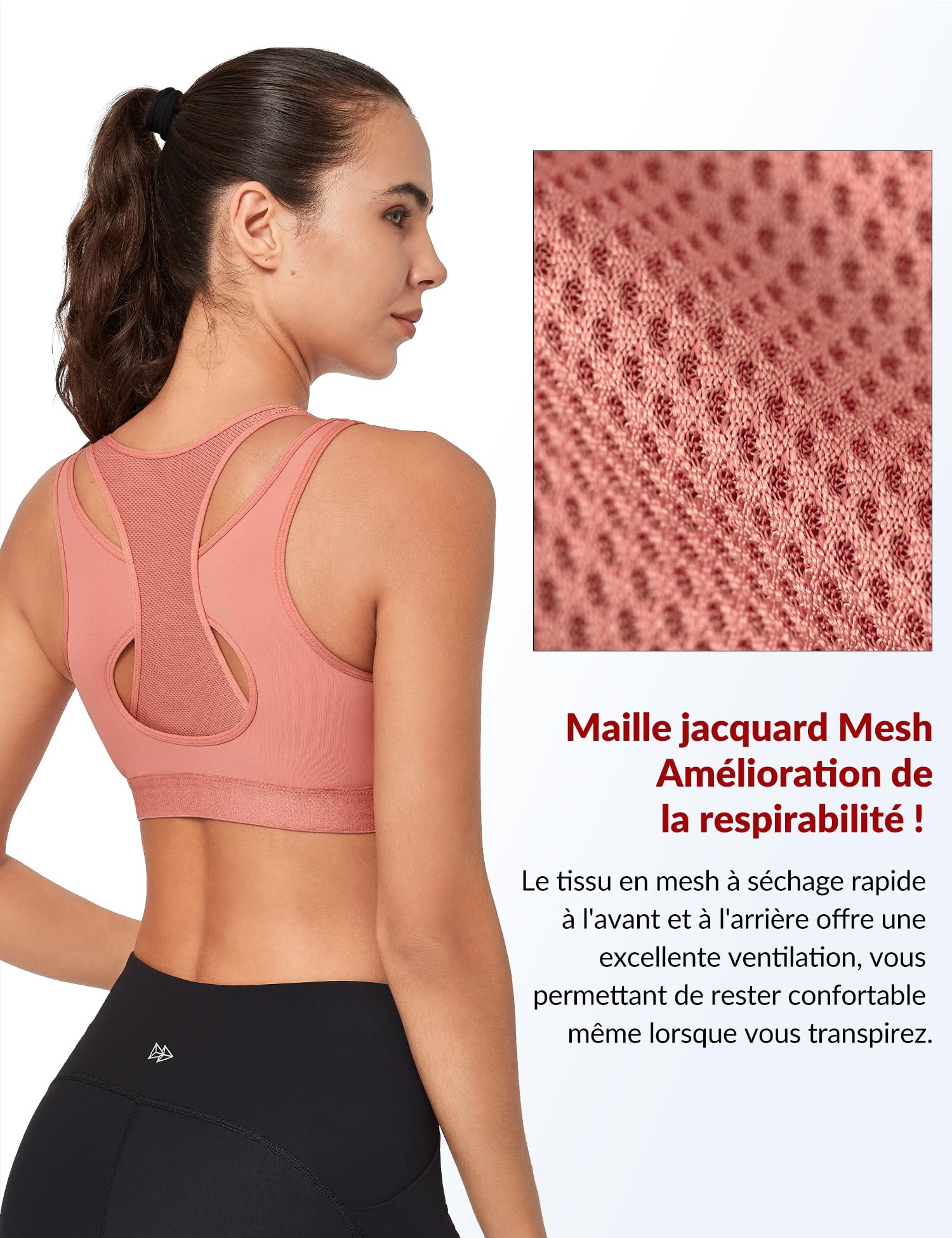 Yvette Soutien Gorge de Sport Femme Fermeture Avant Maintien Fort Grande Taille Rembourré Dos Nageur Fitness