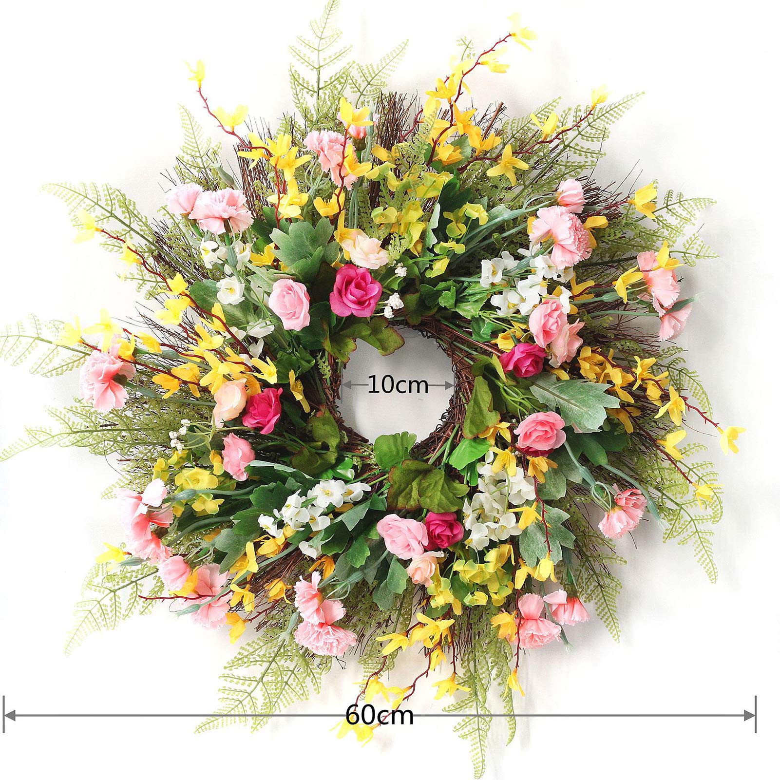 LIU- Frühling Sommer Vordere Tür Kranz Künstliche Gelbe Winter Jasmin Rosa Nelken Kranz Home Bauernhaus Ornamente