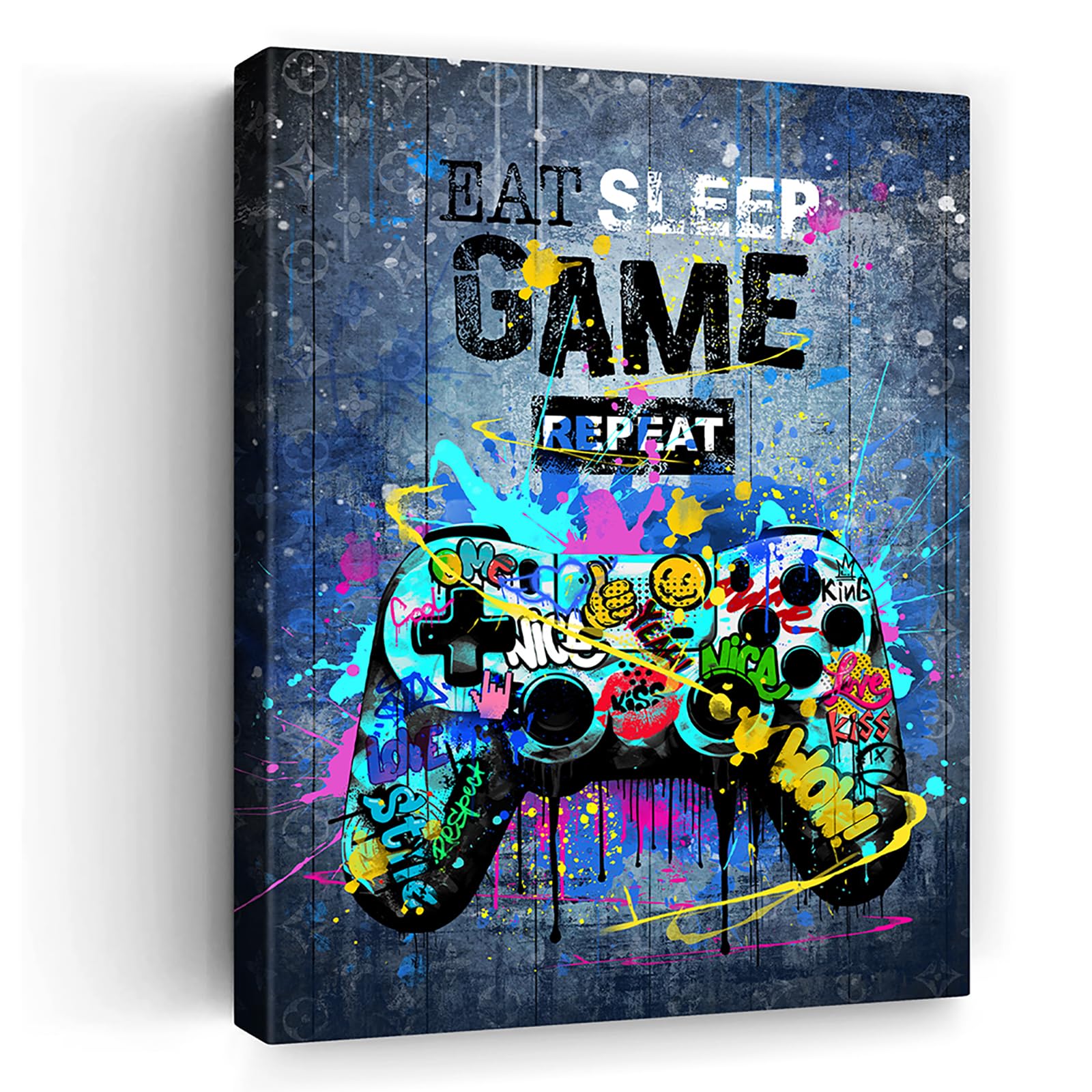Koctwin Graffiti Canvas Wall Art Bedroom-Graffiti Gaming Wall Art-Blue Abstract Wall Art For Living Room Large Size-Room Decor For Teen Boys-Modern Wall Art Ready to Hang Size 12"x 16"