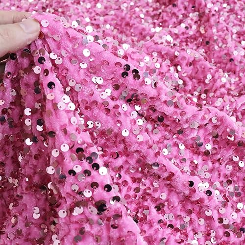 Miniatura 2 de Tela Rosa por Yarda Tela de Lentejuelas Brillantes Tela de Terciopelo de Sirena 1 Yarda Material de Manualidades Tela de Costura Suave para Ropa