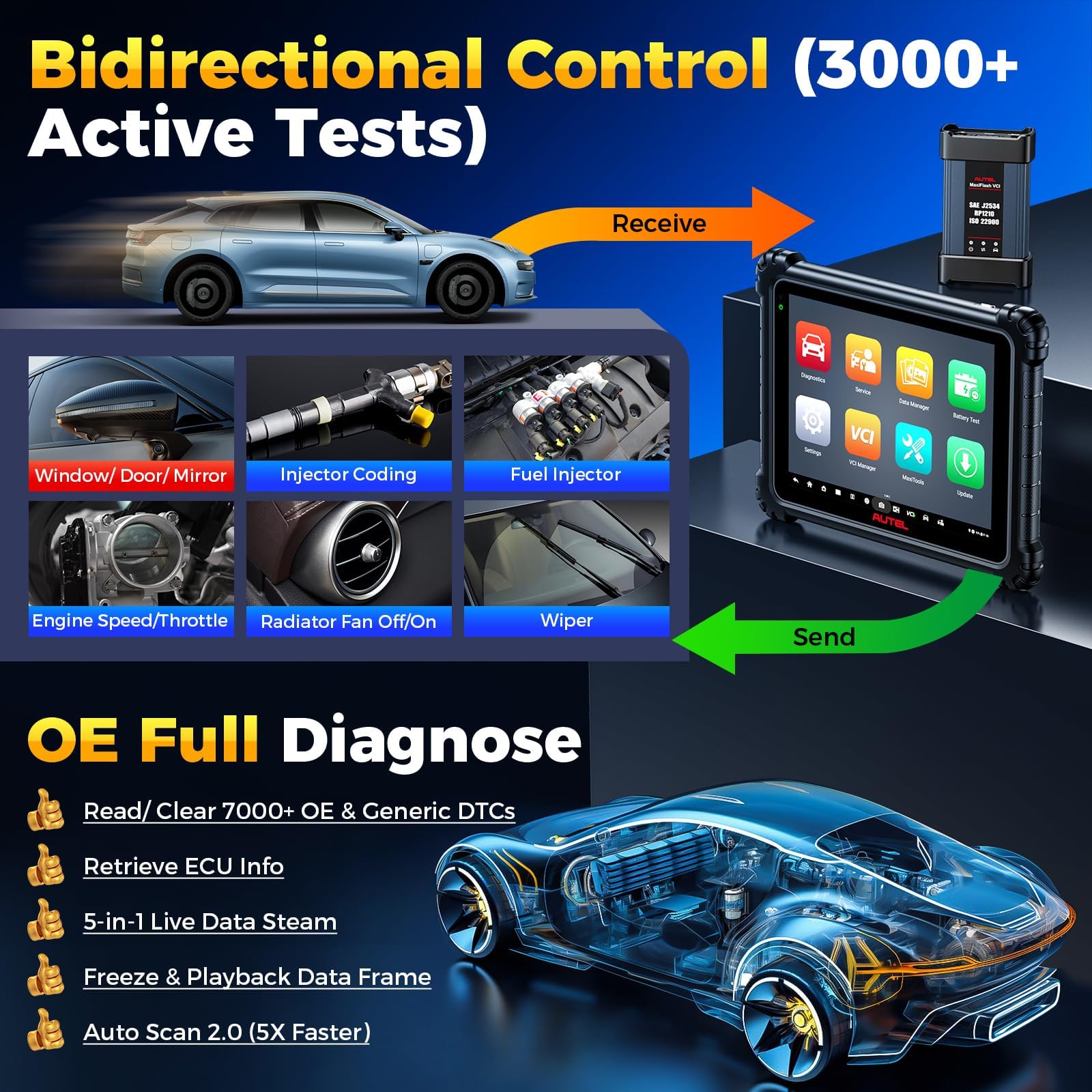 Autel MaxiCOM Ultra Lite Primera Diagnosis Coche, Actualizaciones 2 Años, Diagnóstico Inteligente de MS919 MS909 Elite II PRO, Topología 2.0, Programa & Codifica ECU, 3K+ Pruebas Activas, 40+ Servicio