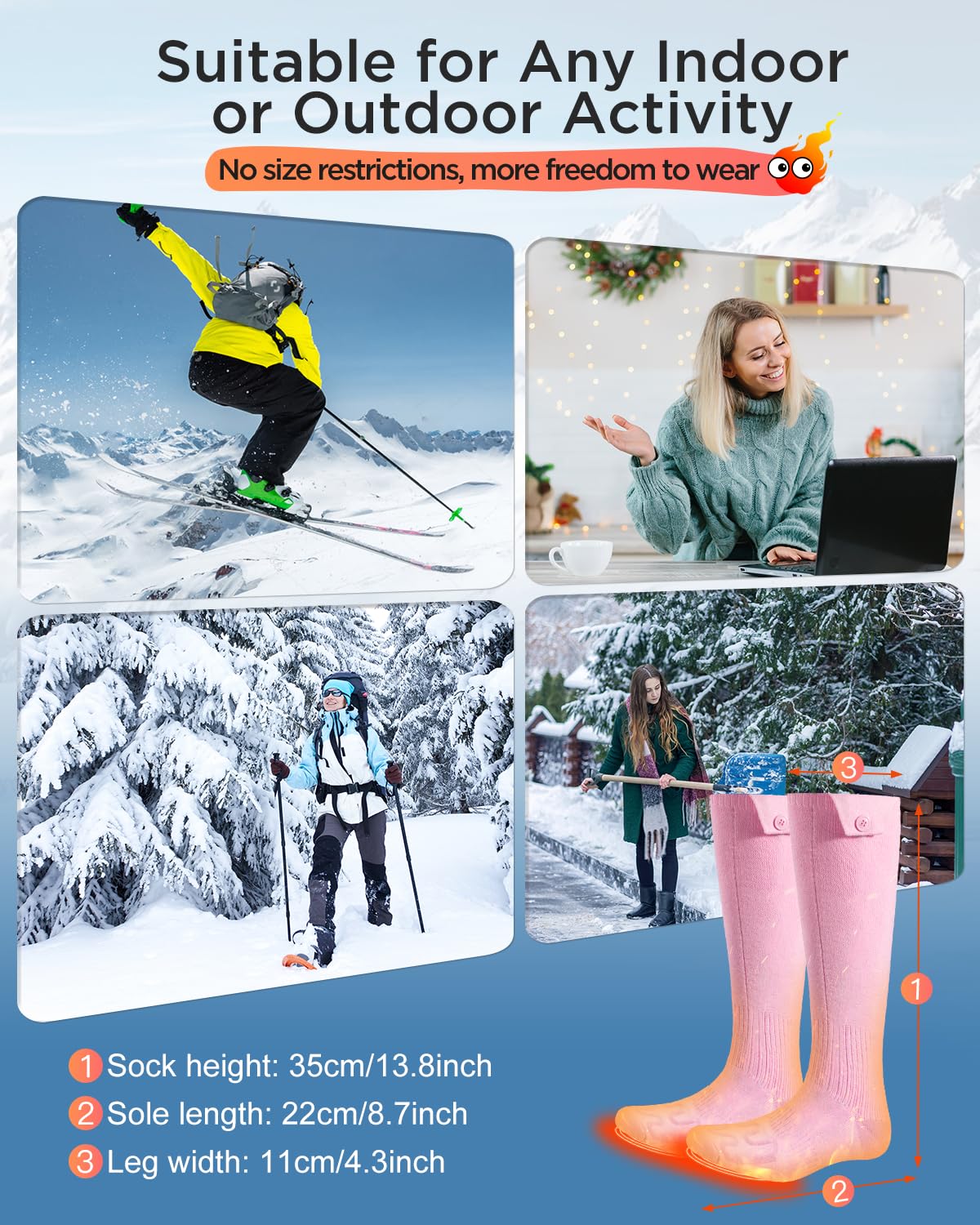 Calcetines Calefactables, [Militar Calefacción Experto] 3 Ajustes de Calor, 2×5000mAh Calcetines Termicos Recargables, Calcetines Calefactables Mujeres Hombres hasta 60℃ para Senderismo Caza Esquí