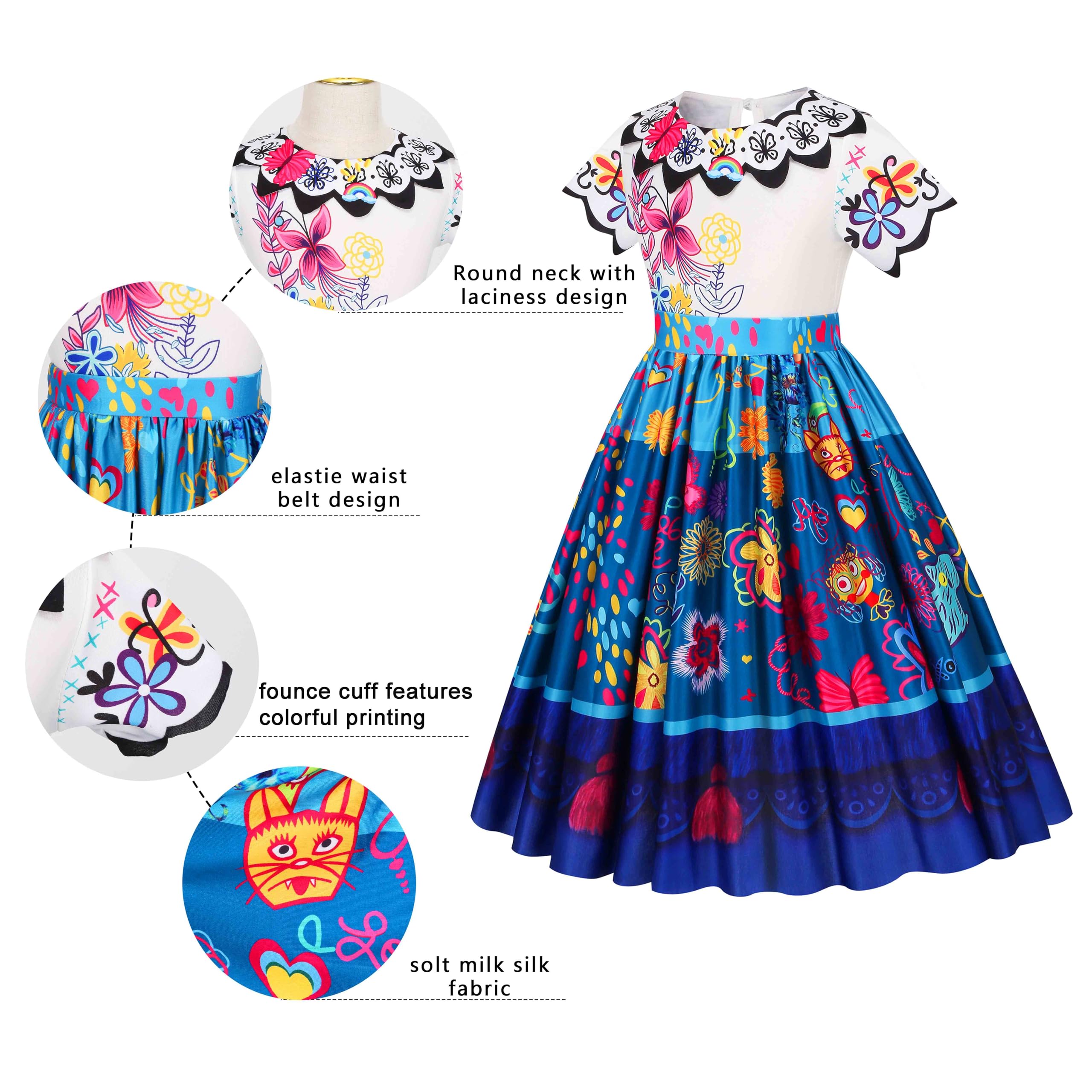 Disnnie Vestito Costume Mirabel Bambina - Costume Isabella Encanto per Ragazze Halloween Cosplay Carnevali Vestito