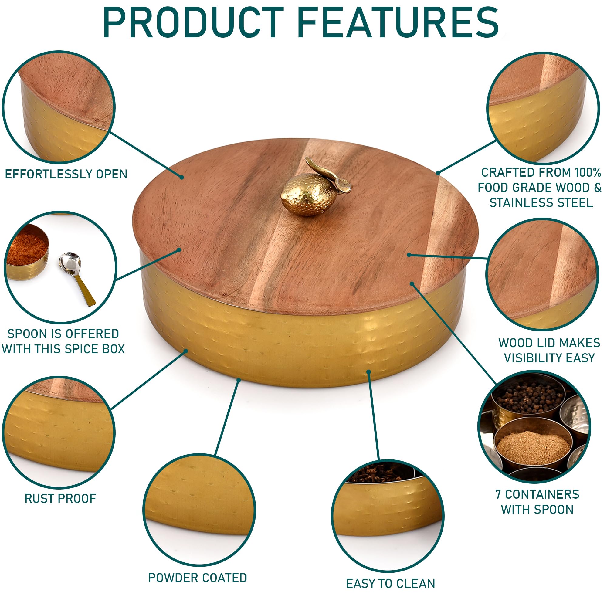 Elan Spice Box - Antique Gold Masala Dabba -5