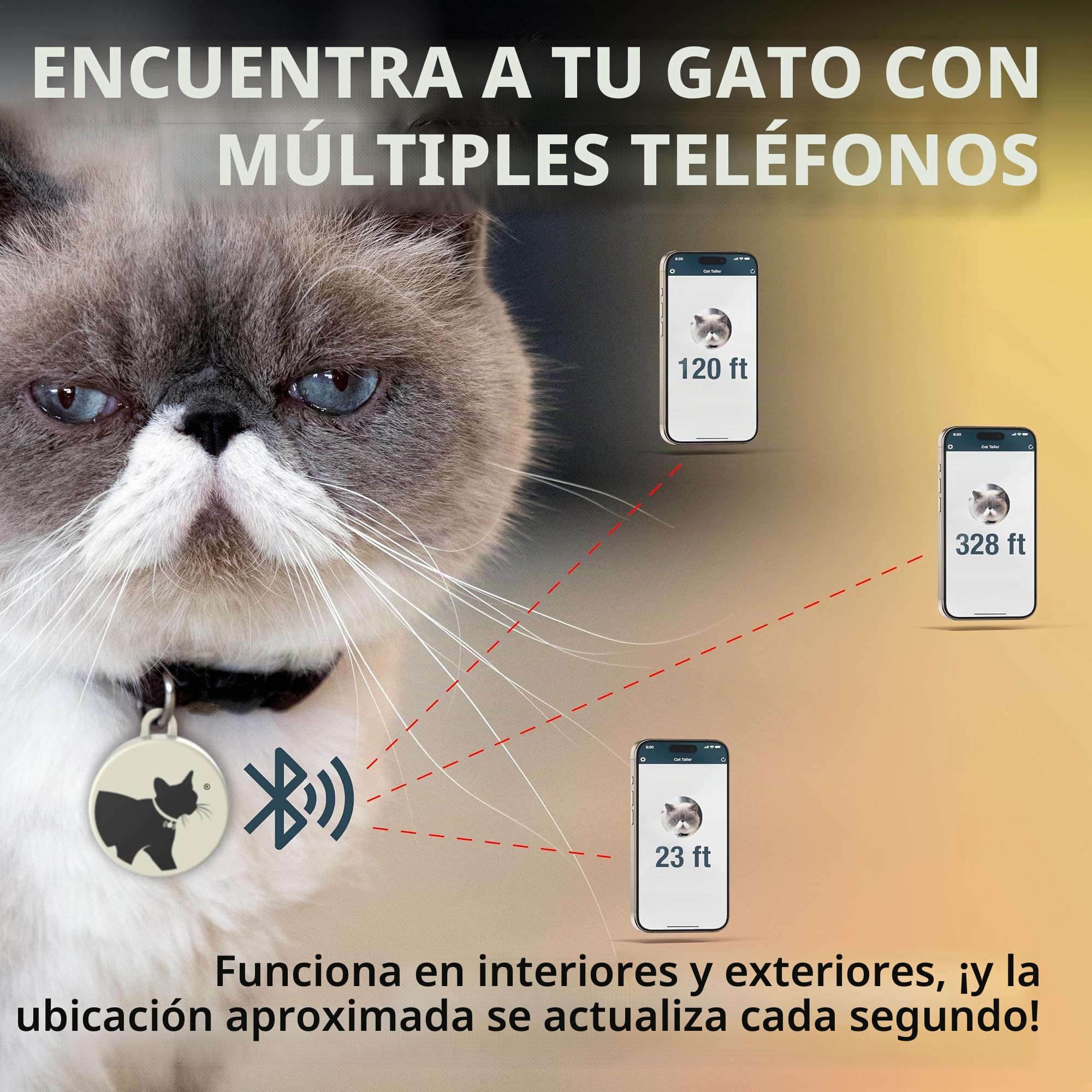 Rastreador de gatos, pequeño y ligero, impermeable, con Bluetooth, para collar de mascota, alcance de 328 pies, batería reemplazable de 6 meses, compatible con Android/Apple iOS