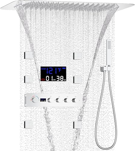 Miniatura 7 de AYIVG Sistema de ducha de lluvia de bronce aceitado de 12 pulgadas con LED de montaje en el techo, con 6 chorros de ducha de cuerpo integrado,