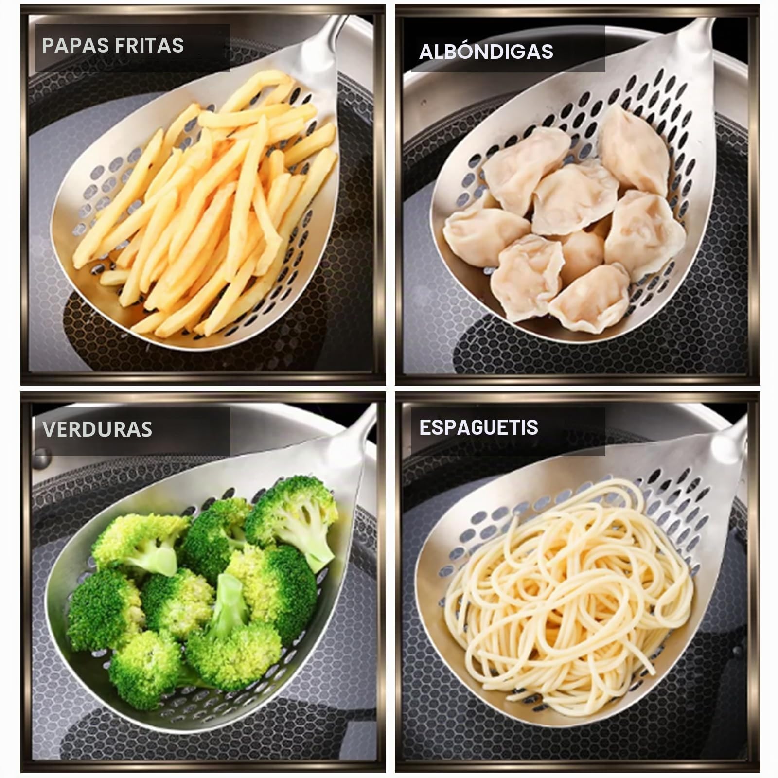 KAYCROWN Espumadera Cuchara Ranurada, Espumadera Cuchara de Acero Inoxidable 304 Colador Araña para Cocinar y Freír, Cuchara Colador de Pasta Colador de Cocina para Freír