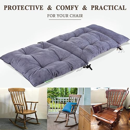 Miniatura 5 de Big Hippo Cojín para silla mecedora, suave y grueso, con soporte de respaldo de almohada desmontable para el cuello, cómodo cojín para silla con