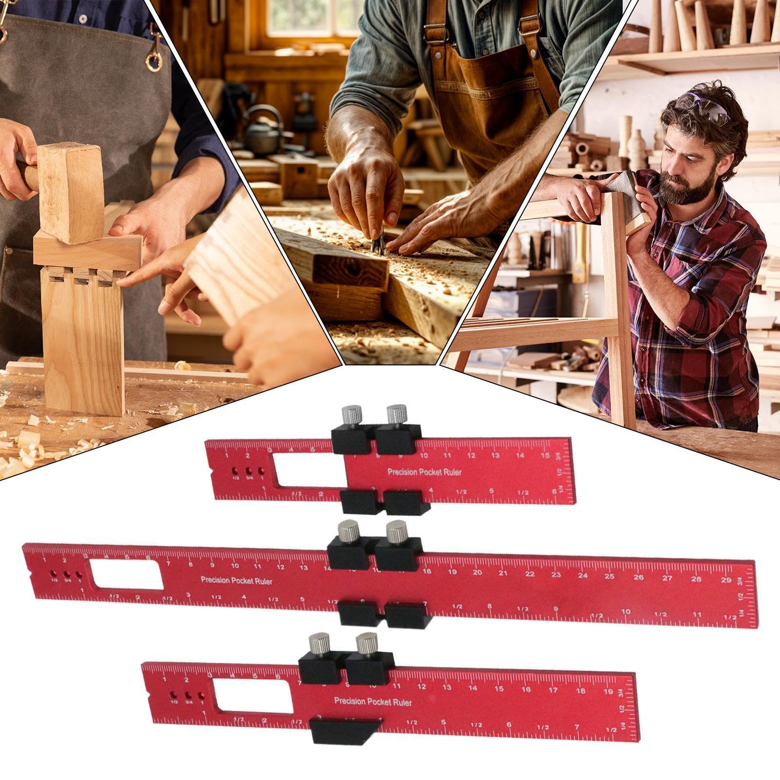 Schieberlineal für Ingenieure 3 Stück Aluminiumlegierung Präzisionslineal | Holzbearbeitungswerkzeug-Set für Ingenieur Werkstatt Messen Schneiden Sägen Nivellieren