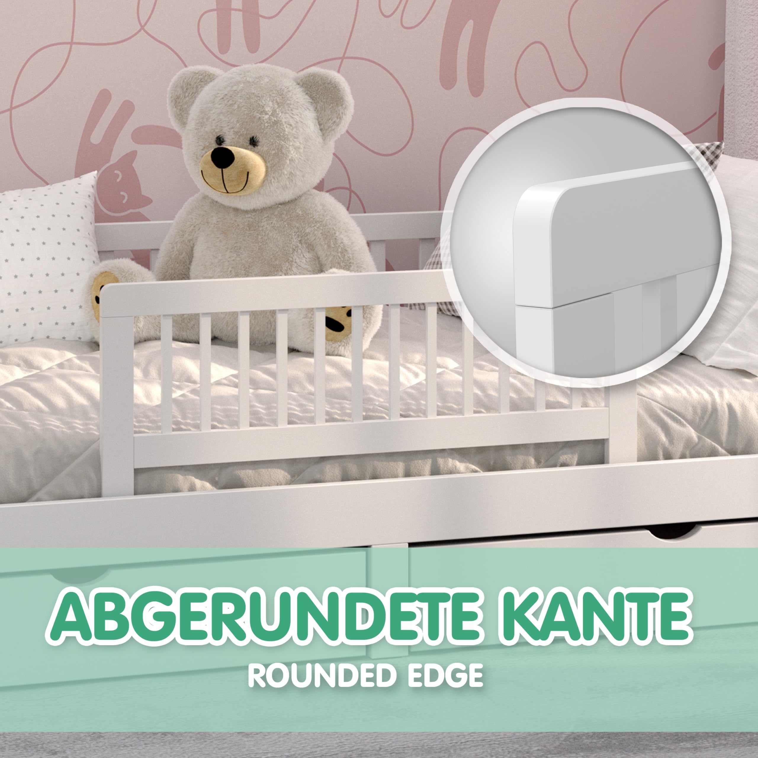 CADANI Kinder Bettgitter 90x40 cm klappbarer Rausfallschutz Massivholz weiß