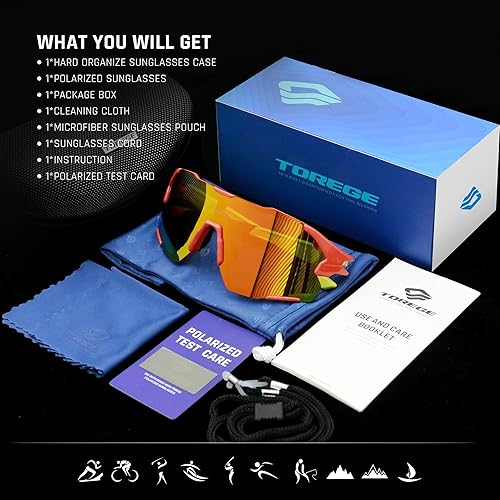 Miniatura 5 de TOREGE Gafas de sol polarizadas para ciclismo para hombres y mujeres, protección UV, escalada, senderismo, deportes, TR72