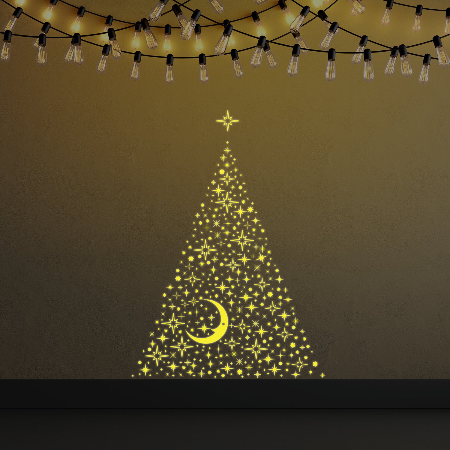Walplus 120 x 90 cm "Moon & Stars Glow in the Dark Tree" Removable Christmas Wall Stickers Murals Nursery Office Home Decoration