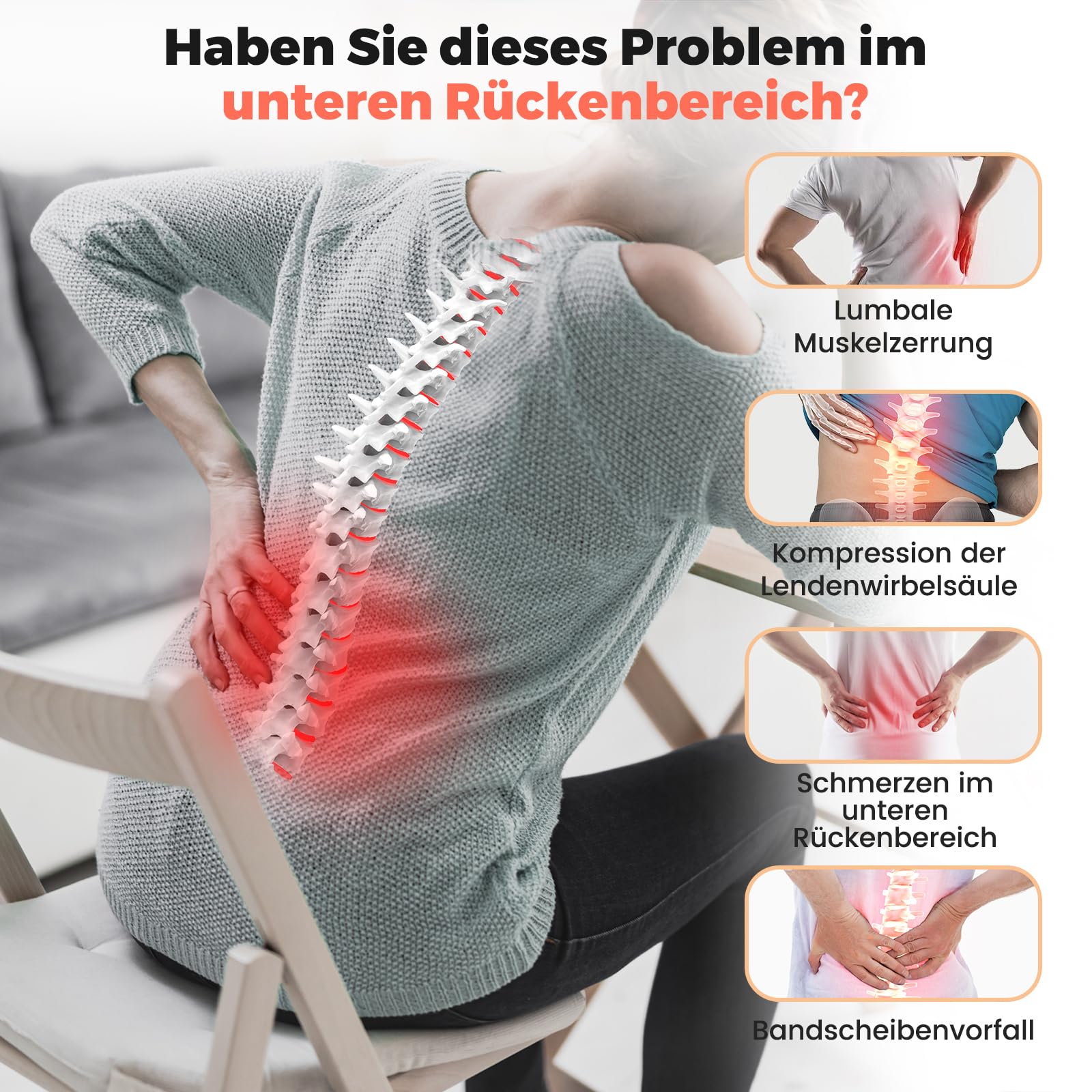 Neuer Elektrischer Rückenstrecker, Rückenmassagegerät mit Dynamische Airbag-Traktion, EMS Massage, Wärmefunktion, Vibrationsmassage, Rot-Blau-Licht, Rückenschmerzlinderung & Bandscheibentraining