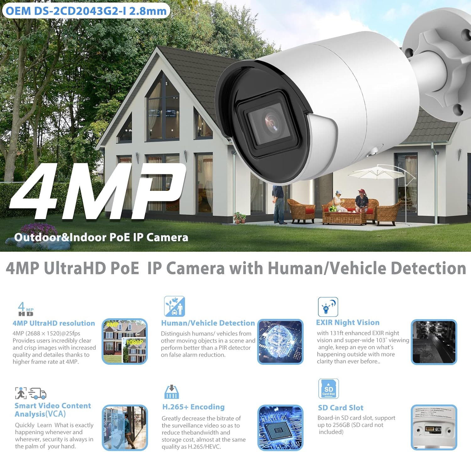 Bеѕt Sеllеr 4MP PoE Bullet IP Camera, Outdoor Network Camera OEM DS-2CD2043G2-I 2.8mm with Human/Vehicle Detection H.265+, IP67, 131ft EXIR Night Vision, SD Card Slot, 3-Axis 50% оƒƒ Dіѕсоunt 4MP PoE Bullet IP Camera, Outdoor Network Camera OEM DS-2CD2043G2-I 2.8mm with Human/Vehicle Detection H.265+, IP67, 131ft EXIR Night Vision, SD Card Slot, 3-Axis