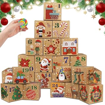 ONESING 24 Pcs DIY Christmas Advent Calendar Boxes for 2026, 24 Days Countdown Calendar Gift Christmas Cardboard Number Boxes