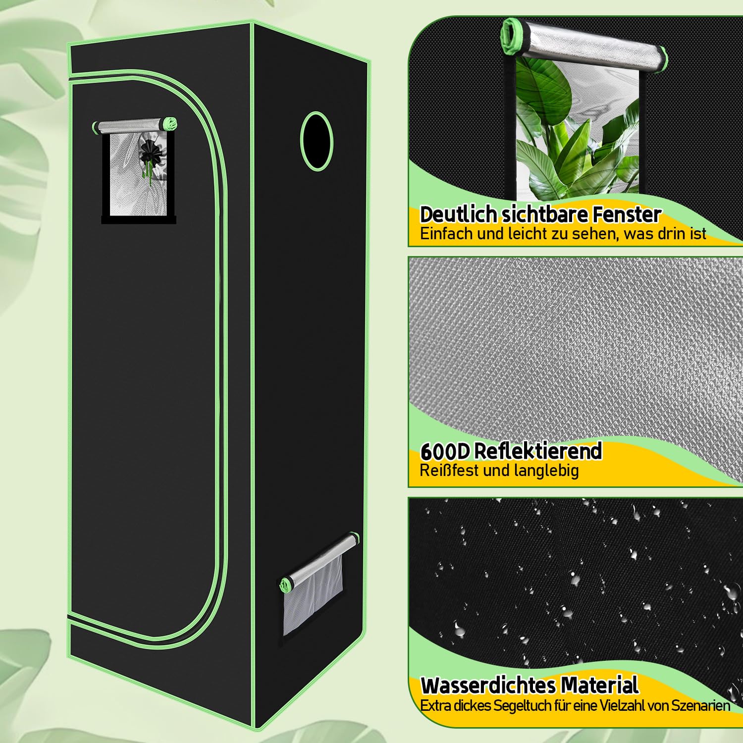 Grow Tent, tenda da giardino, 120 x 60 x 180 cm, resistente alla luce e impermeabile, con finestra di osservazione, Grow Box per serra ariosa, coltivazione in ambienti interni