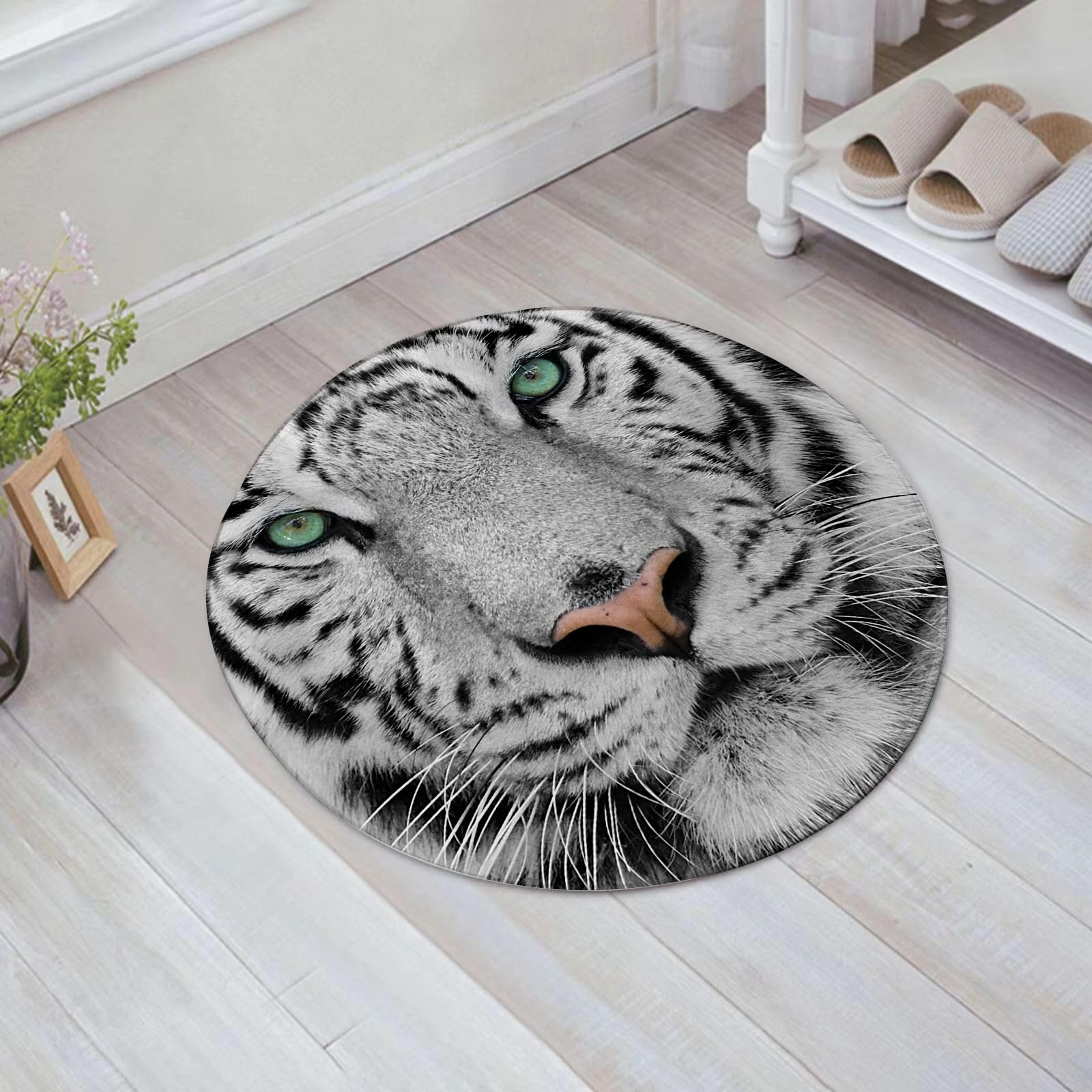 EMFSLA Bath Mat 24x24 in,Animal theme white bengal tiger,Non-Slip Bathroom Mat Machine-Washable,Ultra Soft and Water Absorbent Bath Rug for Bathroom