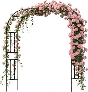 Twira Garden Arch Trellis, 7.9FT240cm Metal Garden Arbor Trellis for Climbing Plants Outdoor, Large Wedding Arch for Ceremony, Black Garden Archway Trellises Decoration for Lawn, Patio, Backyard