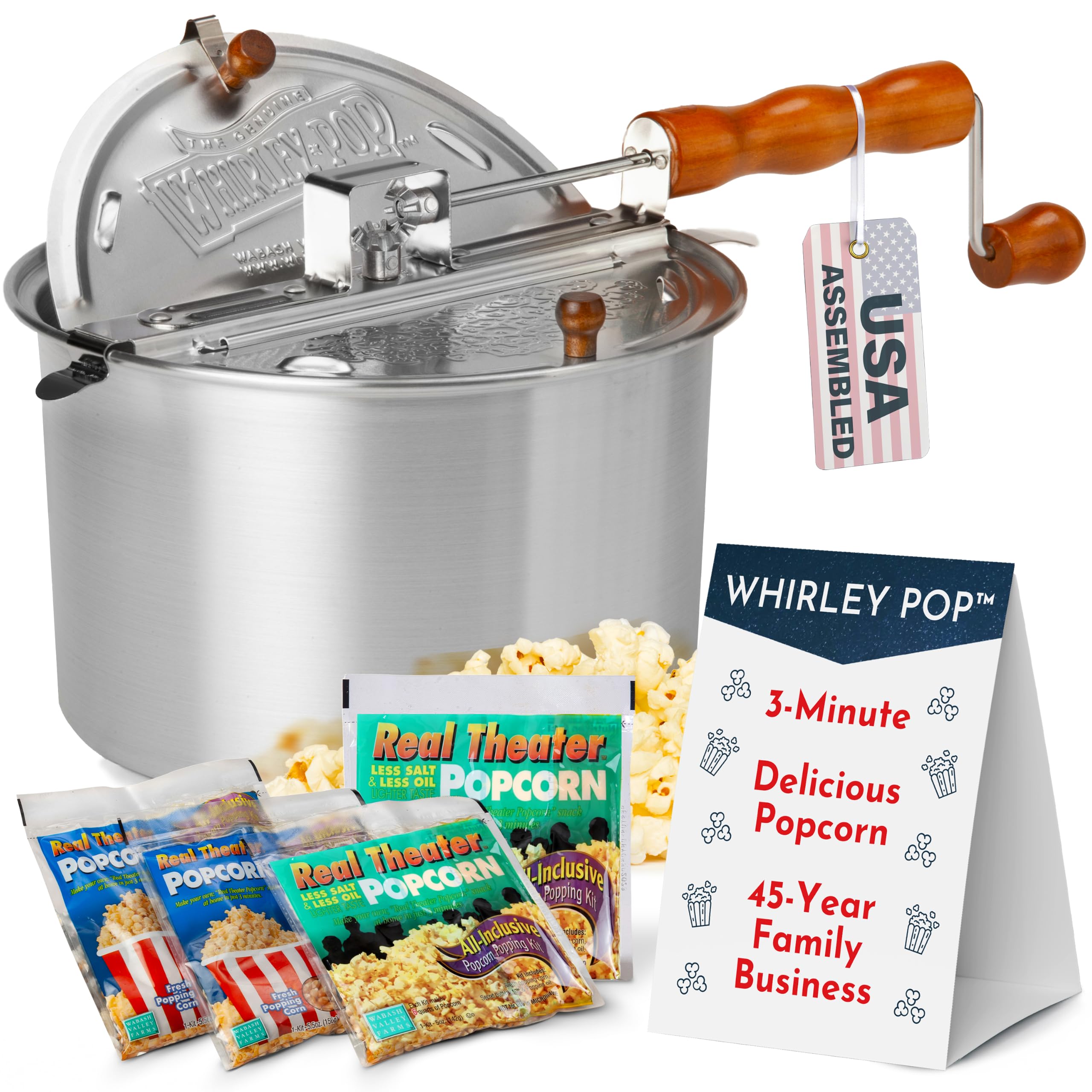 Original Whirley Pop Popcorn Maker with Four Popping Kits
