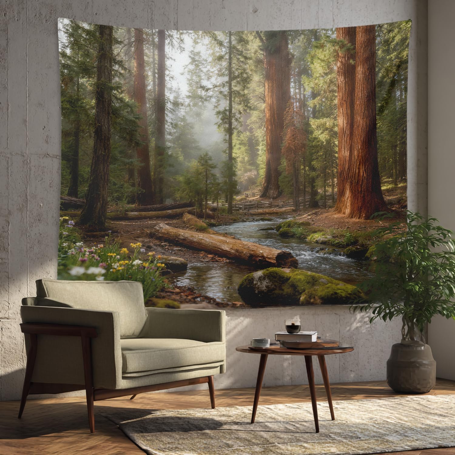 BaoNews Autumn Tree California Tapestry, Redwood Trees Sequoia National Park Large Wall Hanging Tablecloths Psychedelic Tapestry Bedroom Living Room Dorm 59.1 x 82.7 inches(Redwood Green Wood)