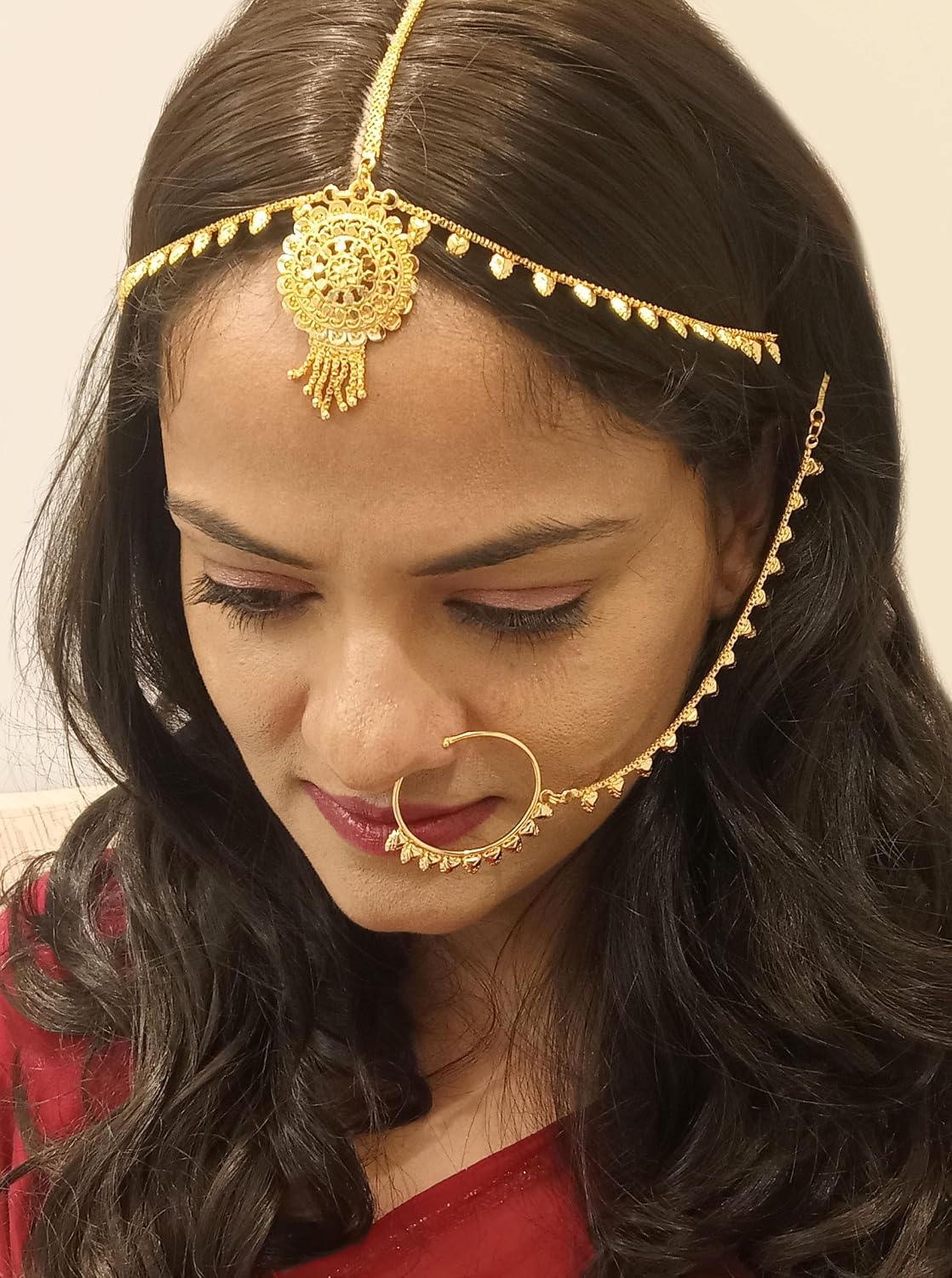 Efulgenz Indian Bollywood Vintage Gold Tone Maang Tikka Crystal Pearl Head Chain Bridal Wedding Jewelry Hair Accessories for Women, Adjustable, Metal, not known