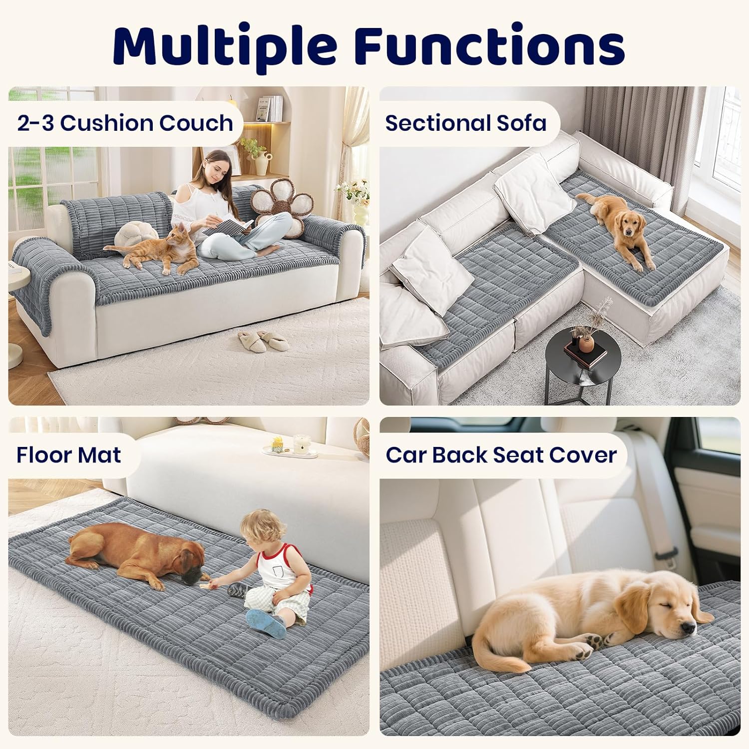 Royhom Couch Cover for Dogs Washable, Fuzzy Pet Couch Covers for 3 Cushion Sofa, Thick Soft Couch Protector Pet Friendly, Dog Mat for Couches and Sofas (Blue-Grey, 27.6 x 70.9 Inch)
