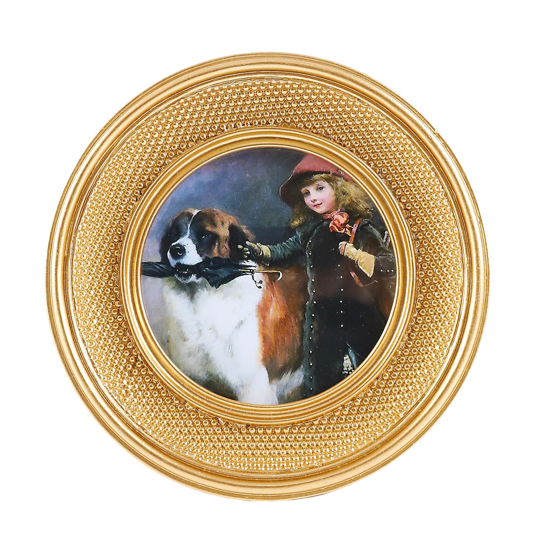 Cadre photo vintage doré 7,6x7,6 cm rond avec bordure perlée pour table et mur