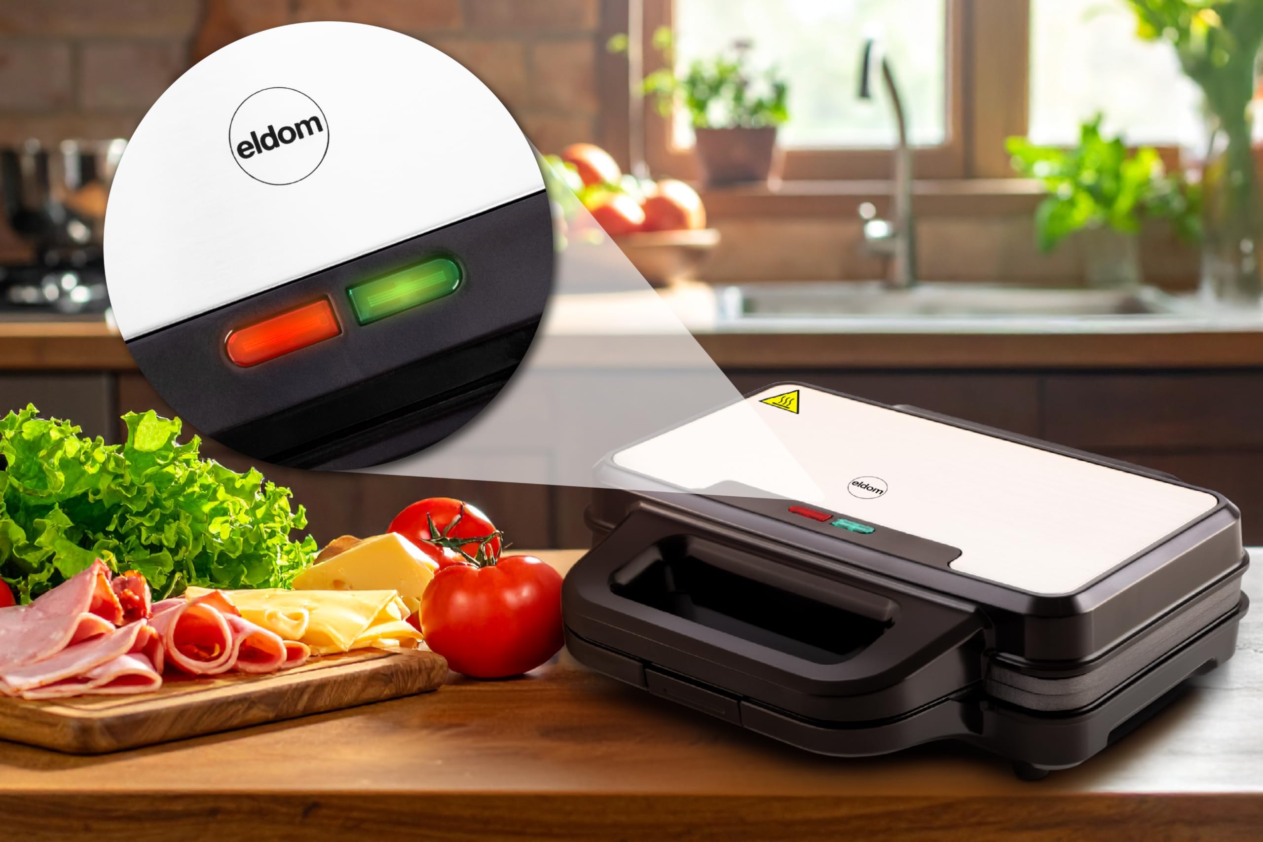 Sandwichera de 900 W, con placas antiadherentes extragrandes, 268 x 145 mm, para 2 sándwiches, almacenamiento vertical, pies antideslizantes, ST160 Eldom