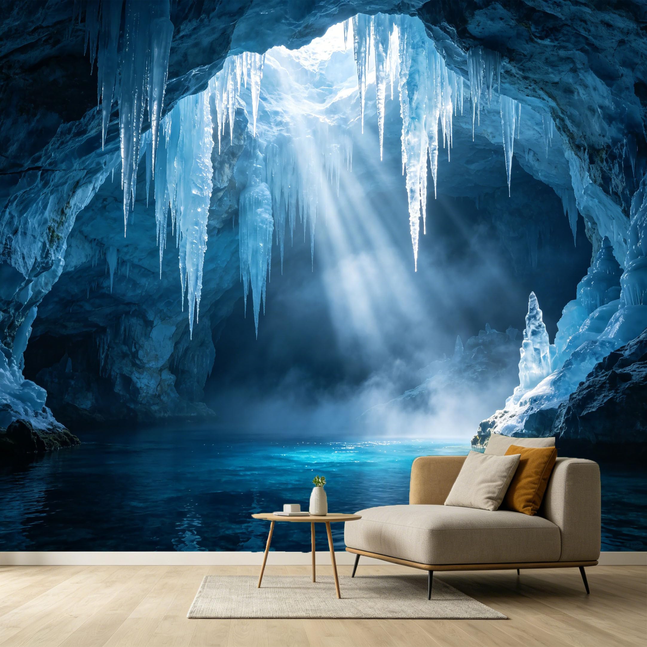 Custom Size Wall Murals Ice Cave Landscape 3D Trompe L'Oeil Sunbeams Blue Water SelfAdhesive Wall Fabric Removable Large Wallpaper for Photo Living Room