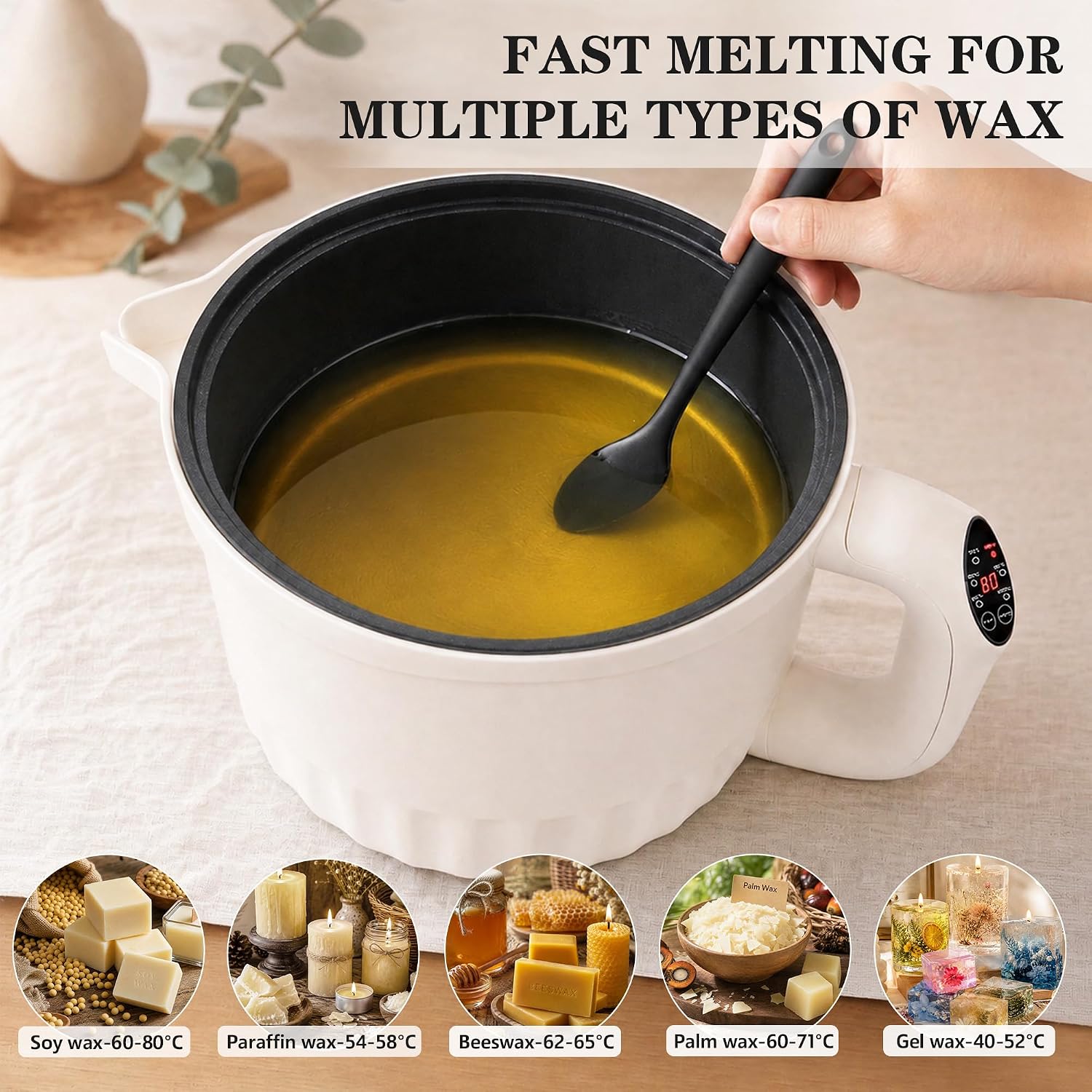 KEARLGMBH Electric Wax Melter with LED Display, Candle Making Kit for Adults，Wax Melt Warmer with 6 Level Temp Control, Large Capacity Wax Melting Pot, Candle Making Supplies