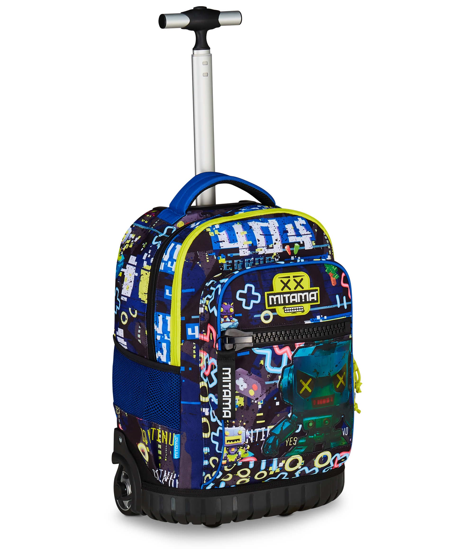 Mitama Trolley Scuola Run Maxi GAMING404, Blu, Doppio Scomparto, Tasca Frontale, 2 Tasche Laterali, Scuola Elementare e Tempo Libero, Bambino