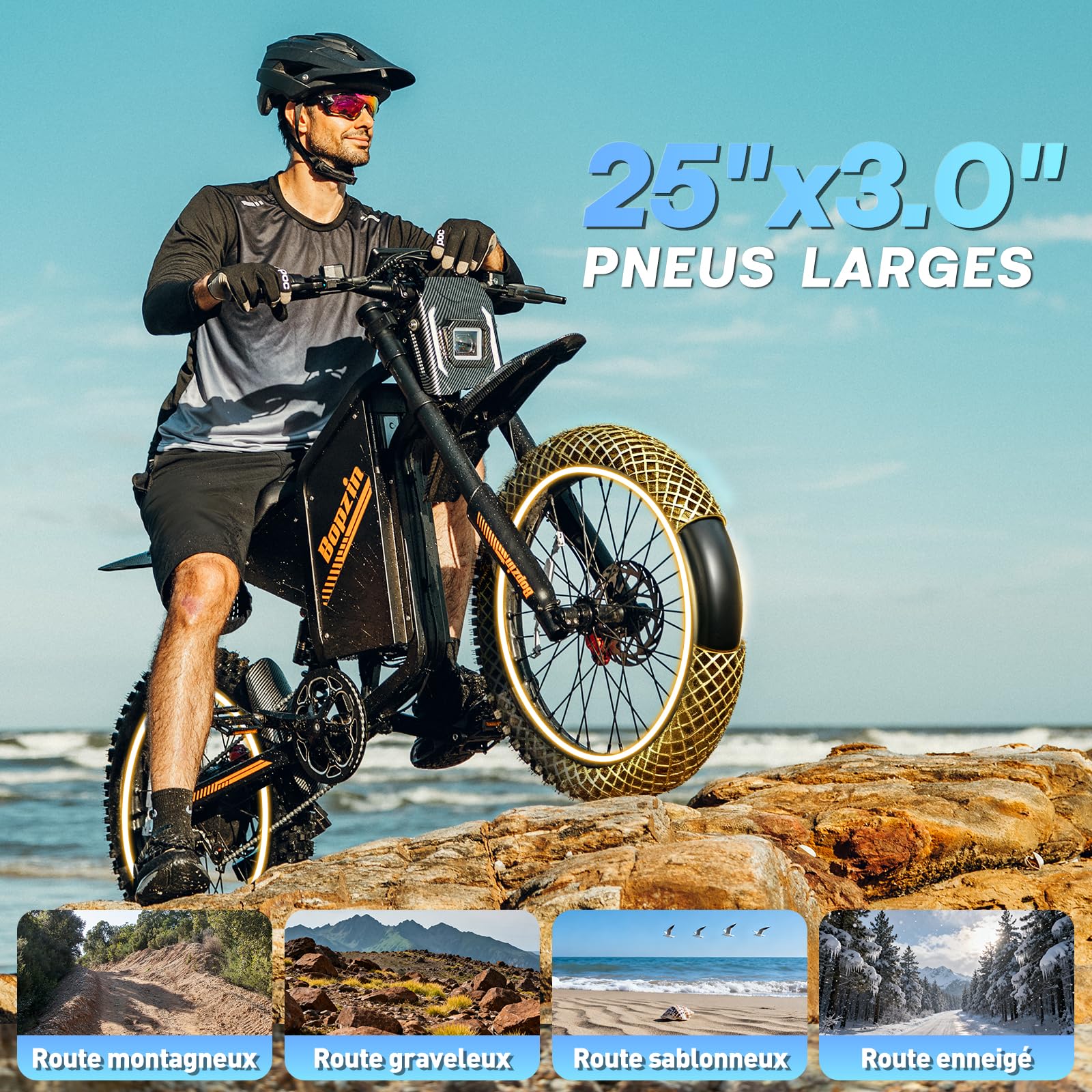 Vélo Électrique Fat Bike 25" 60V 35Ah 180km Autonomie Moteur 200Nm Double Suspension Freins Hydrauliques Disque Écran LCD