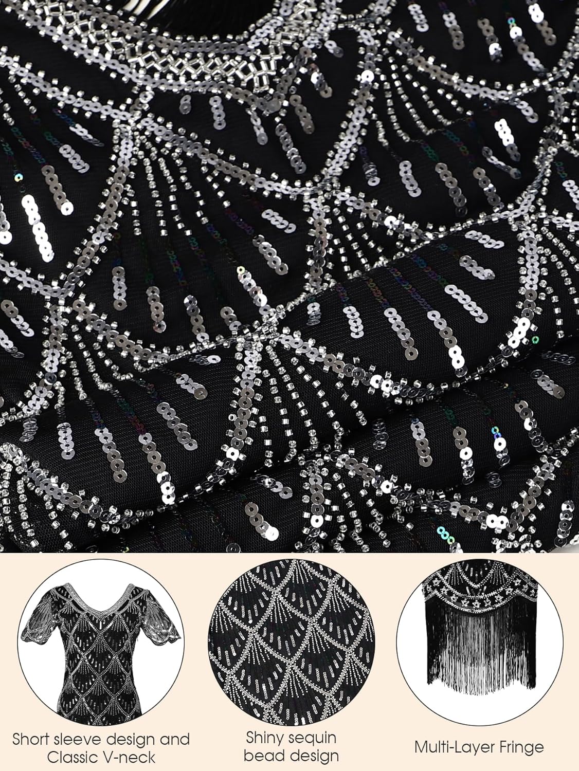 Flapper Dresses 1920s, Sequin Fringed Great Gatsby Dresses for Women Roaring 20s Costumes - Image 5