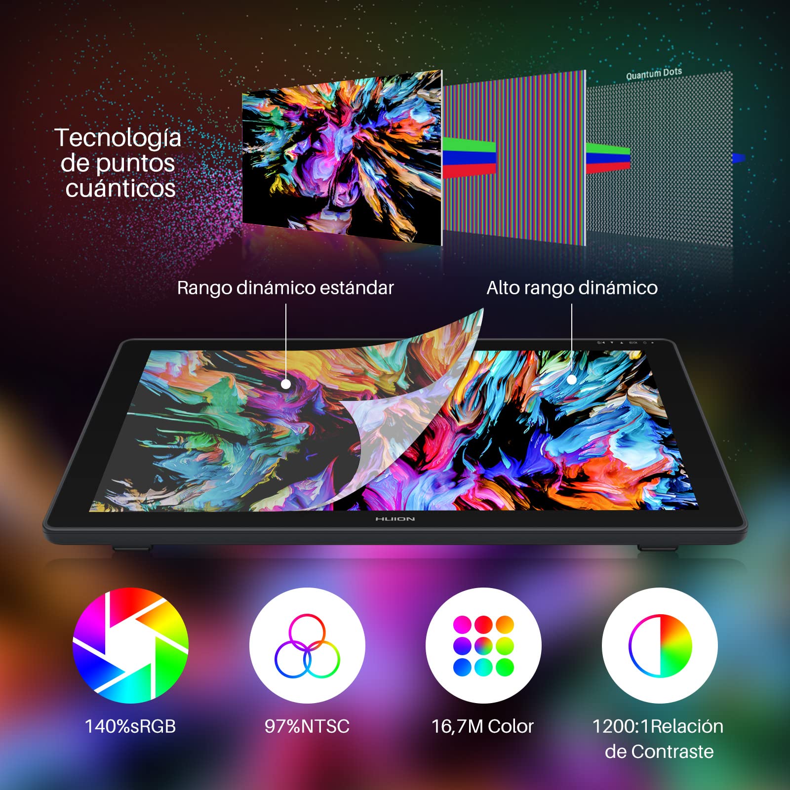HUION Kamvas 24 Plus Tableta Grafica con Pantalla Profesional, 23,8 Pulgada Tableta de Dibujo de Vidrio Antirreflejo, QHD de 140% sRGB, Lápiz sin Batería PW517, para Trabajo en Línea y Enseñanza