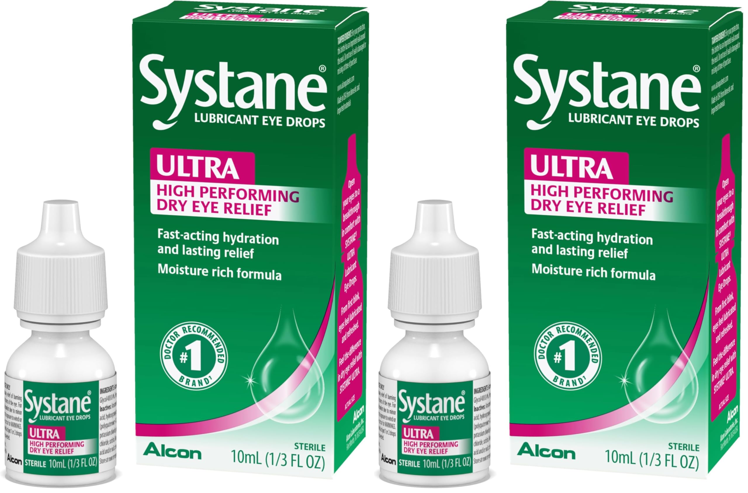 Systane Ultra Lubricant Eye Drops, Artificial Tears for Dry Eye, 10 ml (Pack of 2)