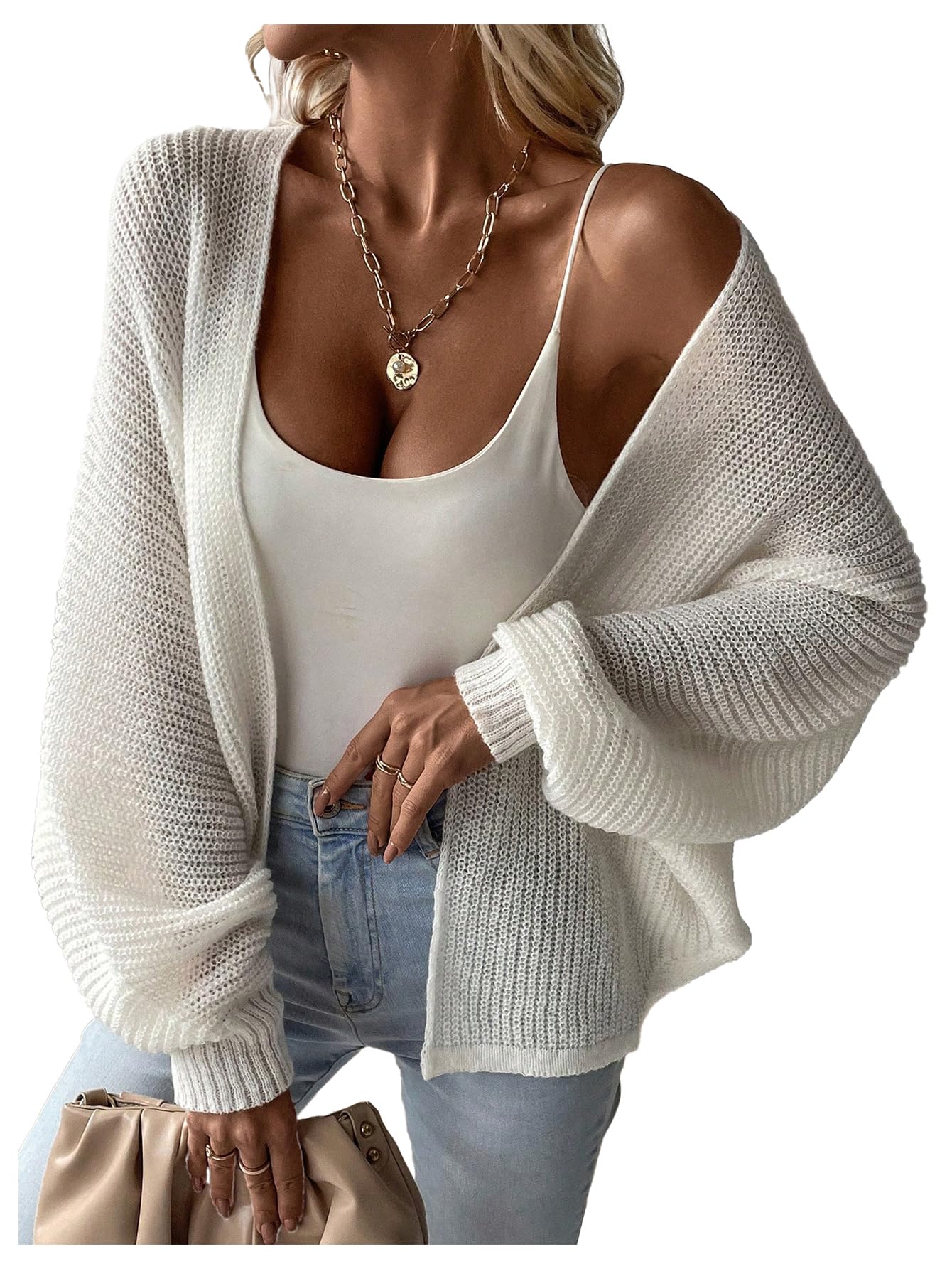 SOLY HUX Womens Open Front Fall Cardigan Sweater Lightweight Knit Oversized Shrug Jacket Outerwear