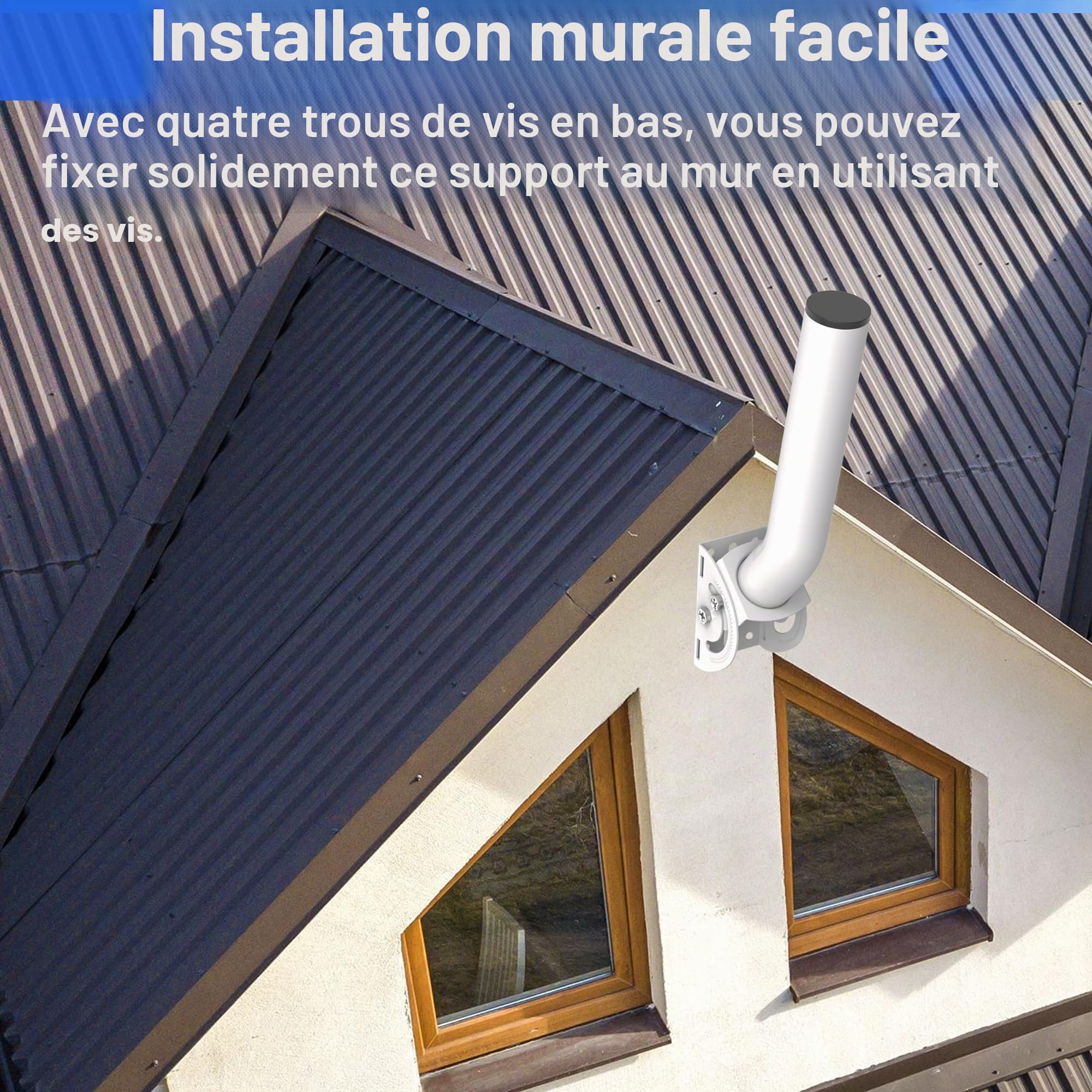 Mât d'antenne Universel pour antennes de télévision/Satellite/Radio/Wi-FI - Support d'installation sur Poteau et Mural réglable (Blanc - Paquet de deux)