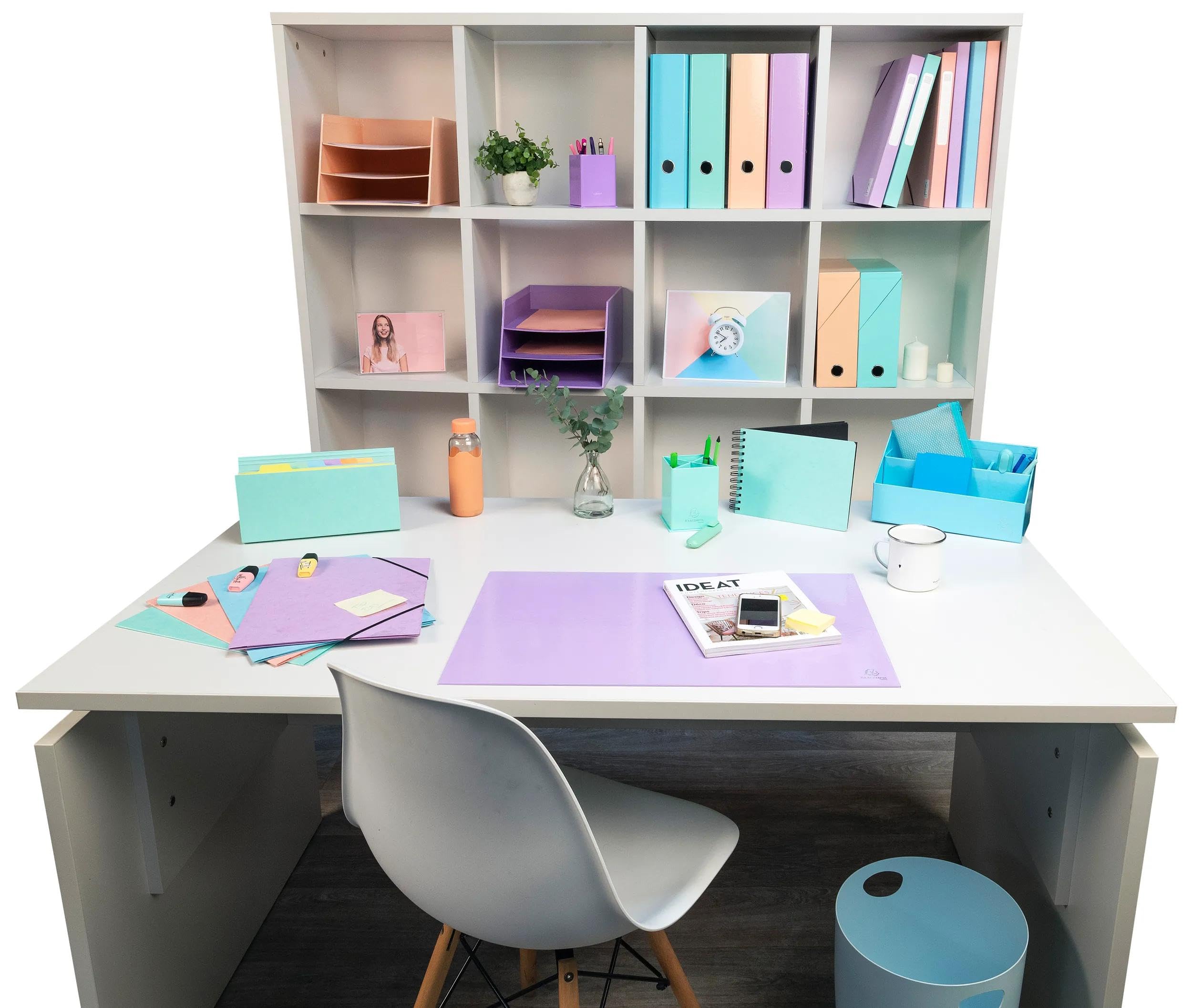 EXACOMPTA - Rif. 45362D - Cartone da 8 cestini per carta con manici ECOBIN acquerello, grande capacità 15 litri, dimensioni 26,3 x 26,3 x 33,5 cm, per ufficio o casa, colore: blu pastello