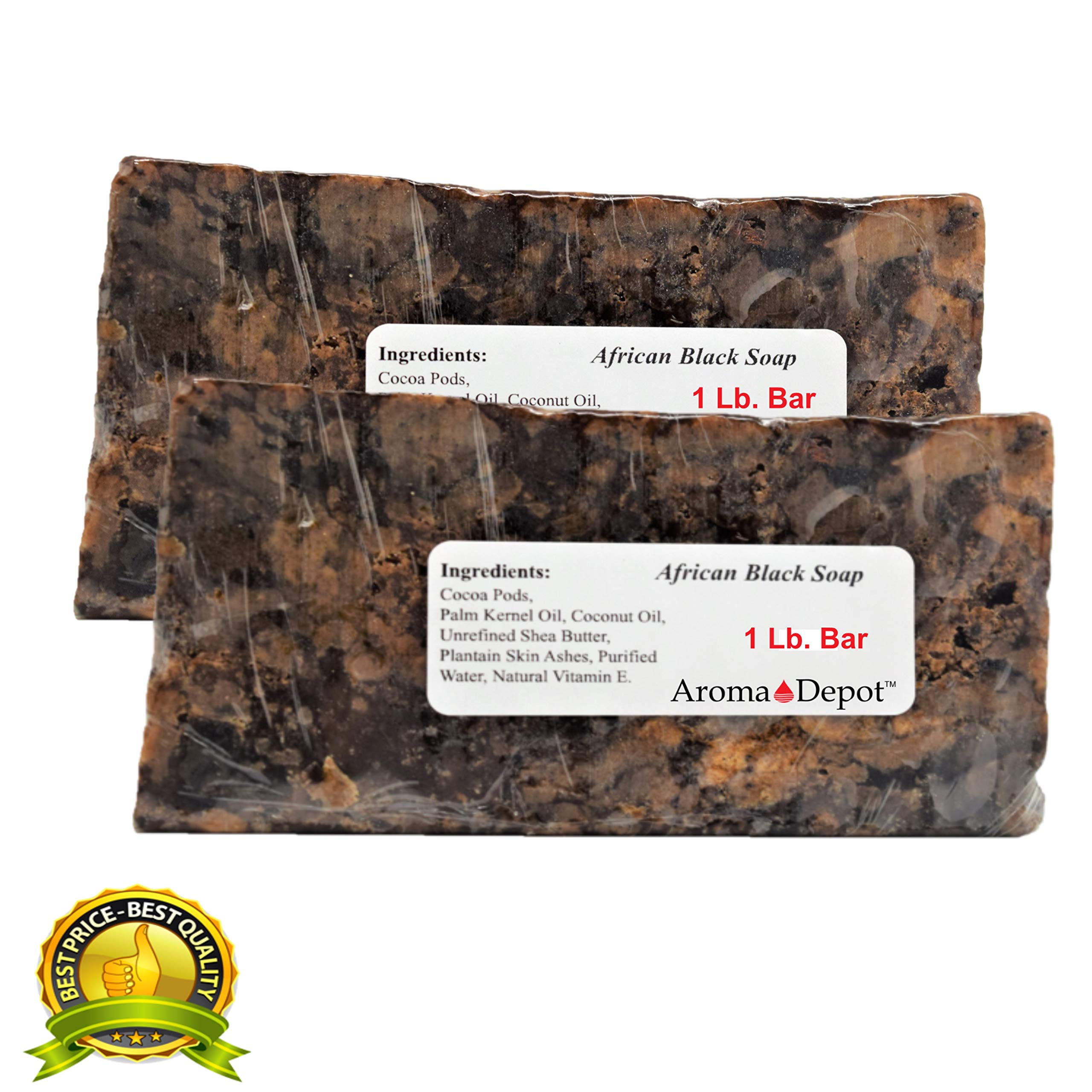 Aroma Depot Raw African Black Soap 2 lbs. 100% Raw Natural soap for Acne, Eczema, Psoriasis, Scar Removal Face And Body Wash. Handmade 2-Pack