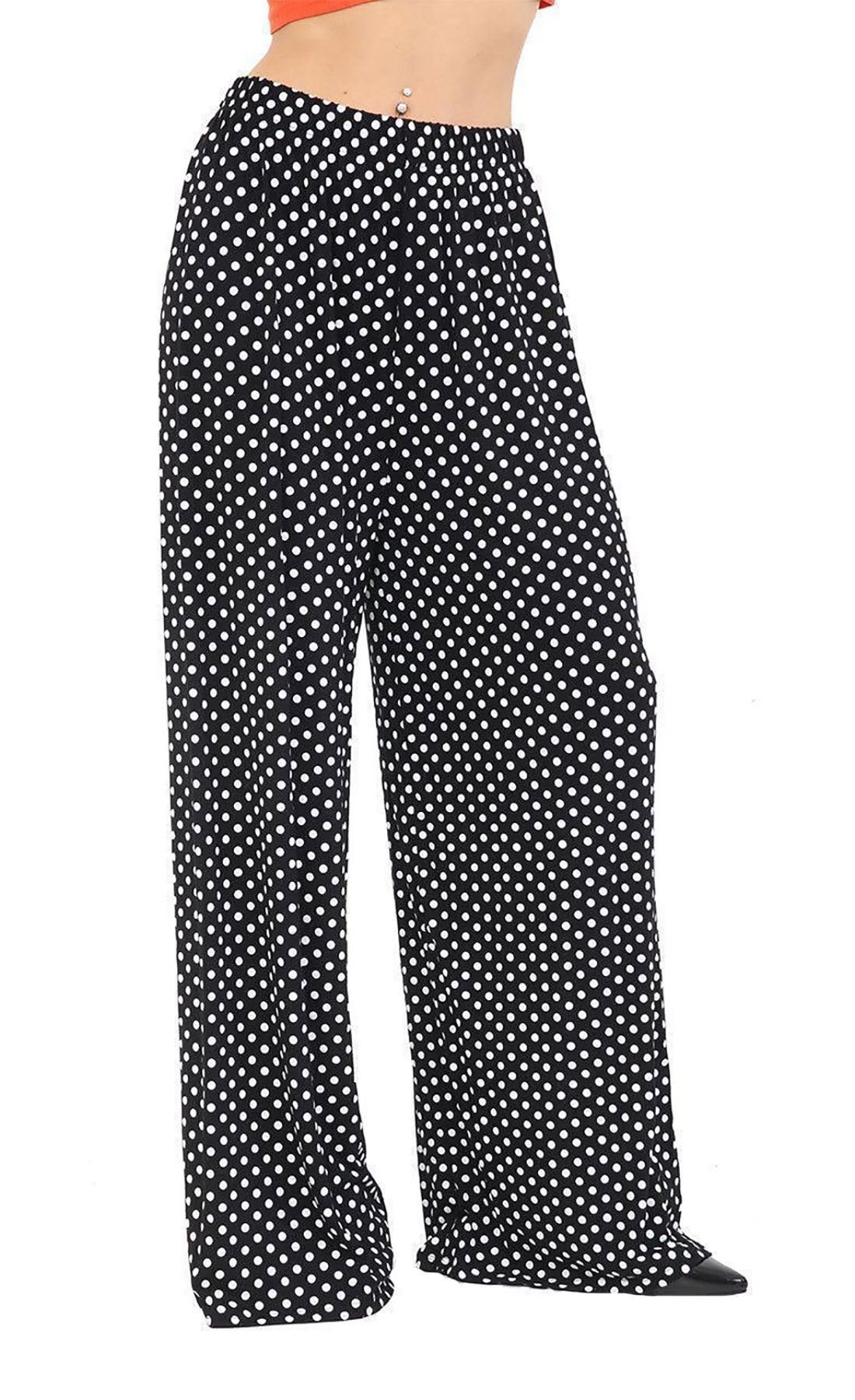 MA ONLINE Ladies Wide Leg Polka Dot Palazzo Pants Womens Fancy Casual Wear Baggy Trousers Small XXXLarge